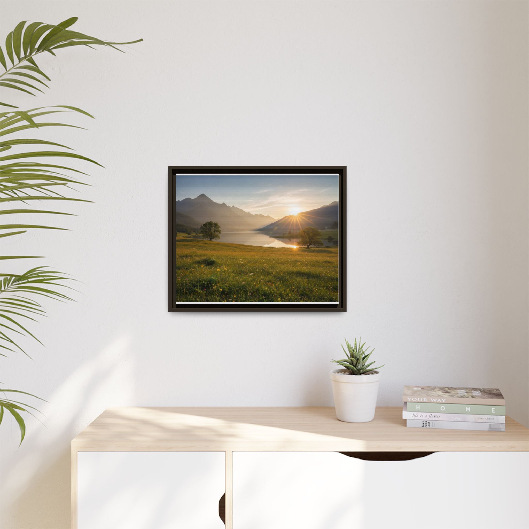Sunrise Mountain Lake Matte Canvas — Framed Landscape Wall Art