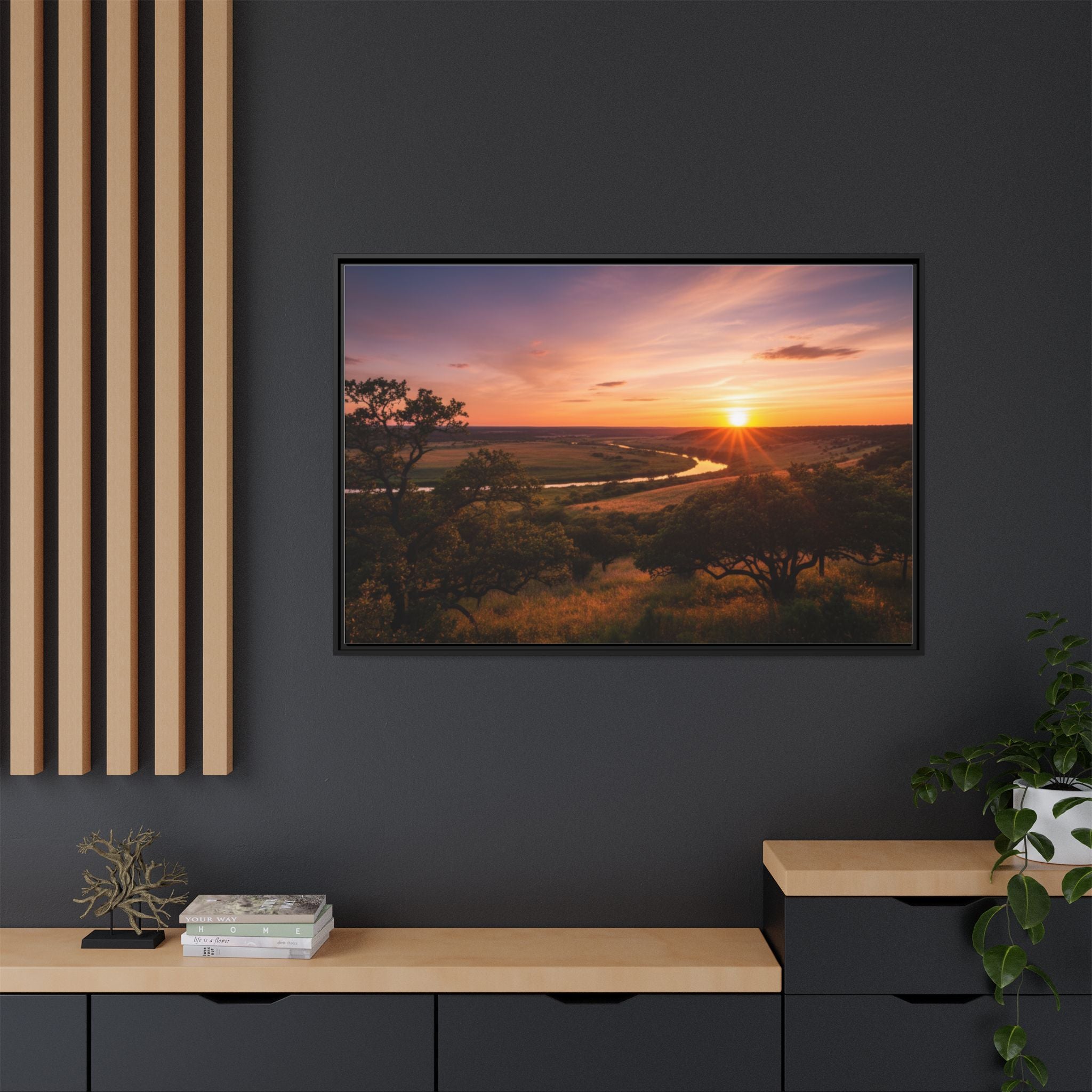 Sunset River Matte Canvas Framed Wall Art