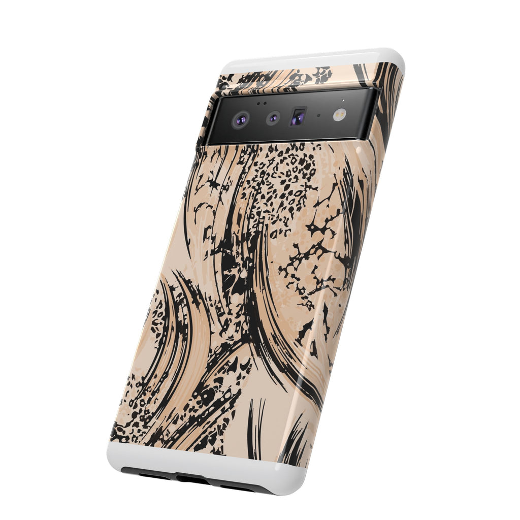 Abstract Brushstroke Phone Case — Neutral Beige & Black Artistic Protective Cover
