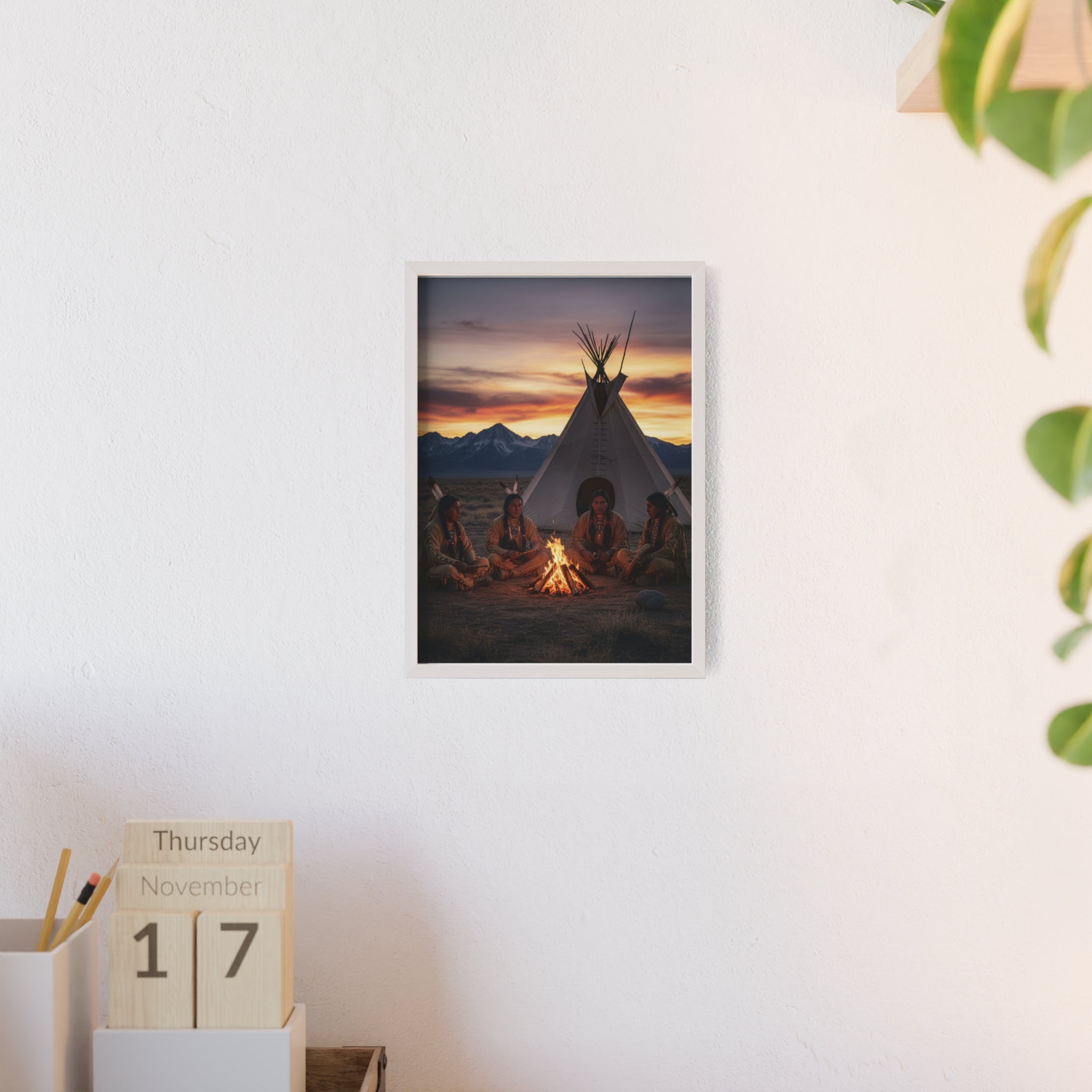Framed Campfire Teepee Poster — Native Gathering Wall Art
