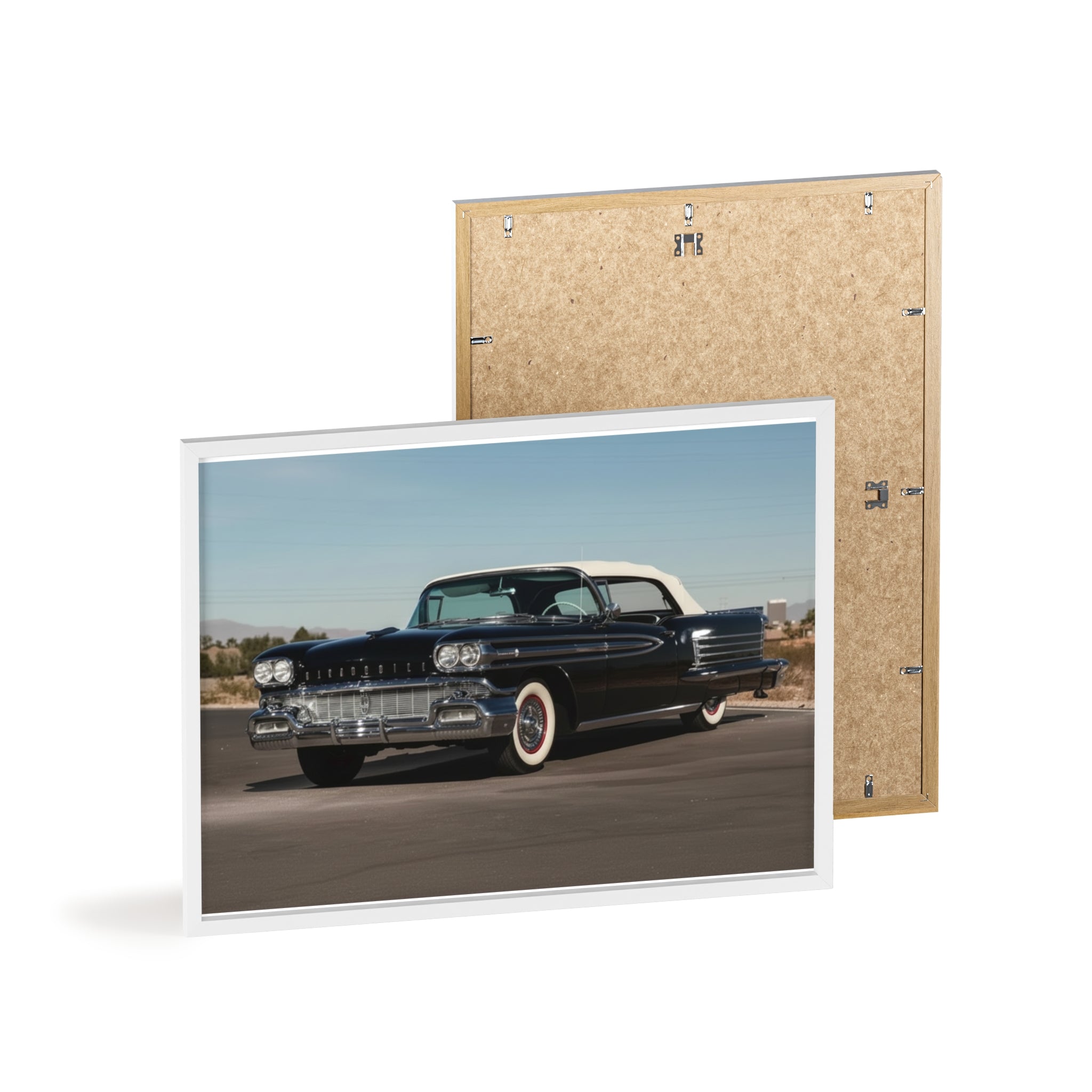 Vintage Black Classic Car Poster with Wooden Frame — Retro Automobile Wall Art