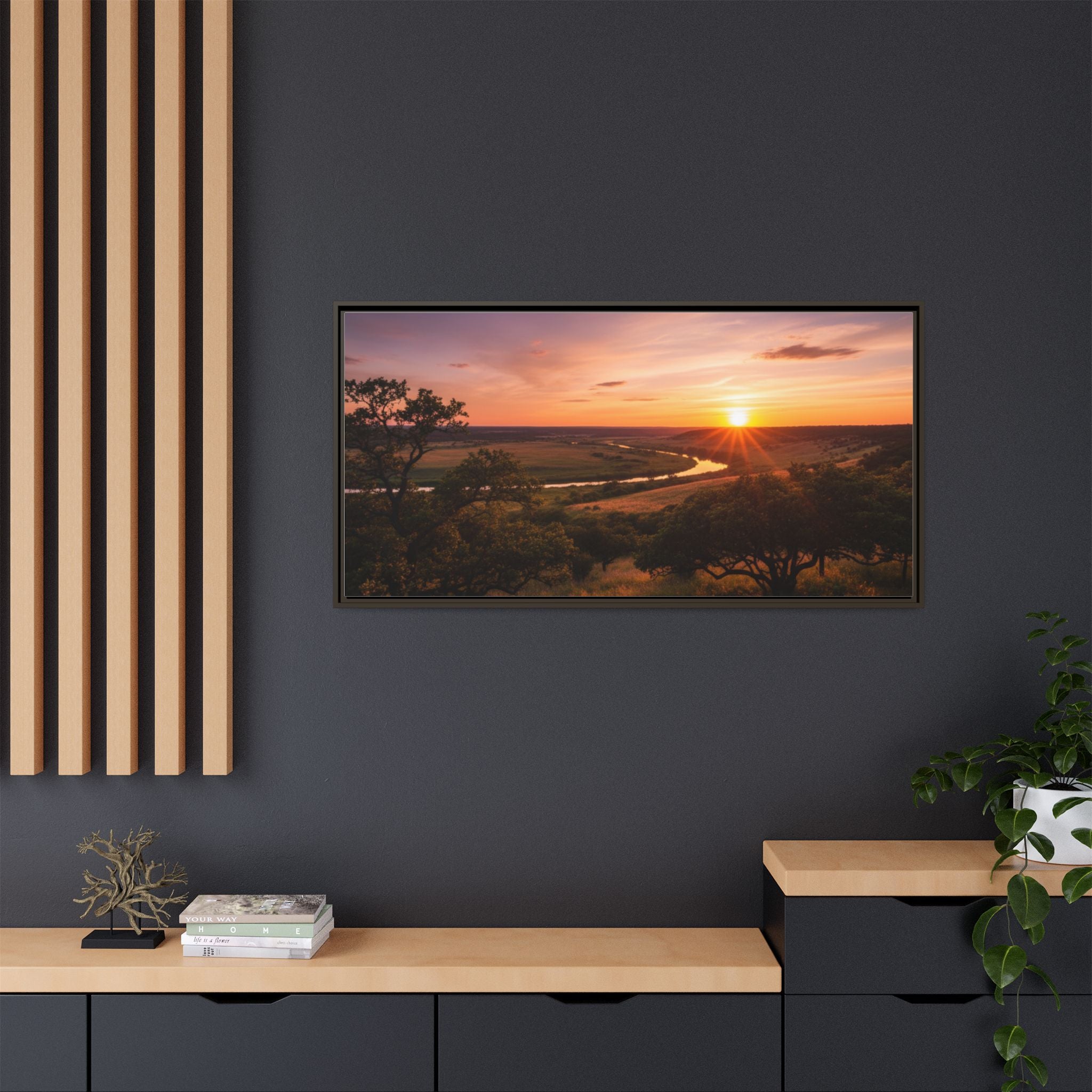 Sunset River Matte Canvas Framed Wall Art