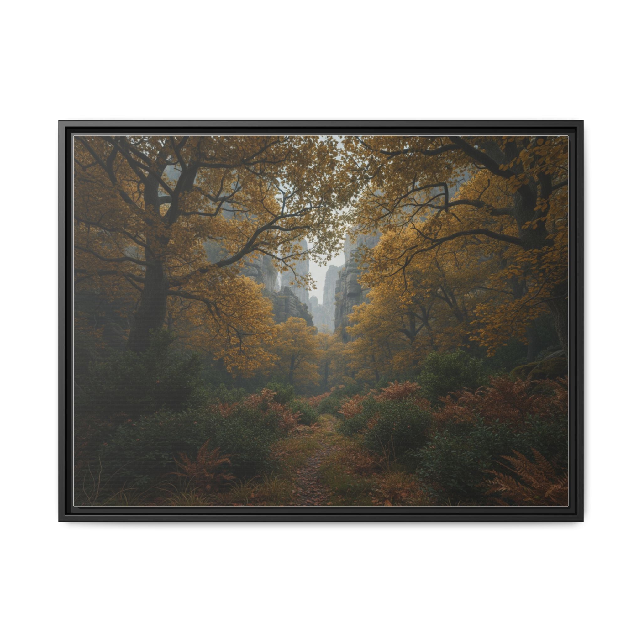 Autumn Forest Path Matte Canvas Print — Framed Wall Art
