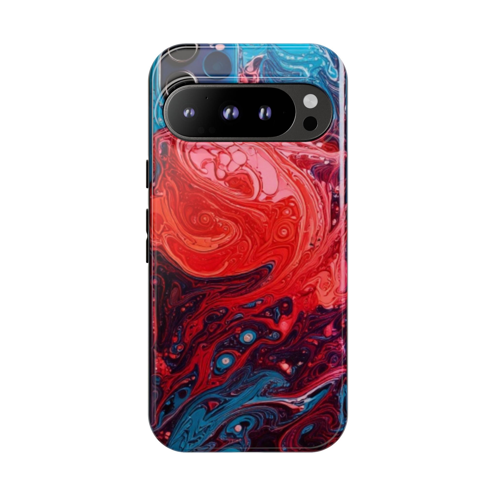 Abstract Red & Blue Swirl Tough Phone Case — Protective iPhone Cover with Fluid Art Design