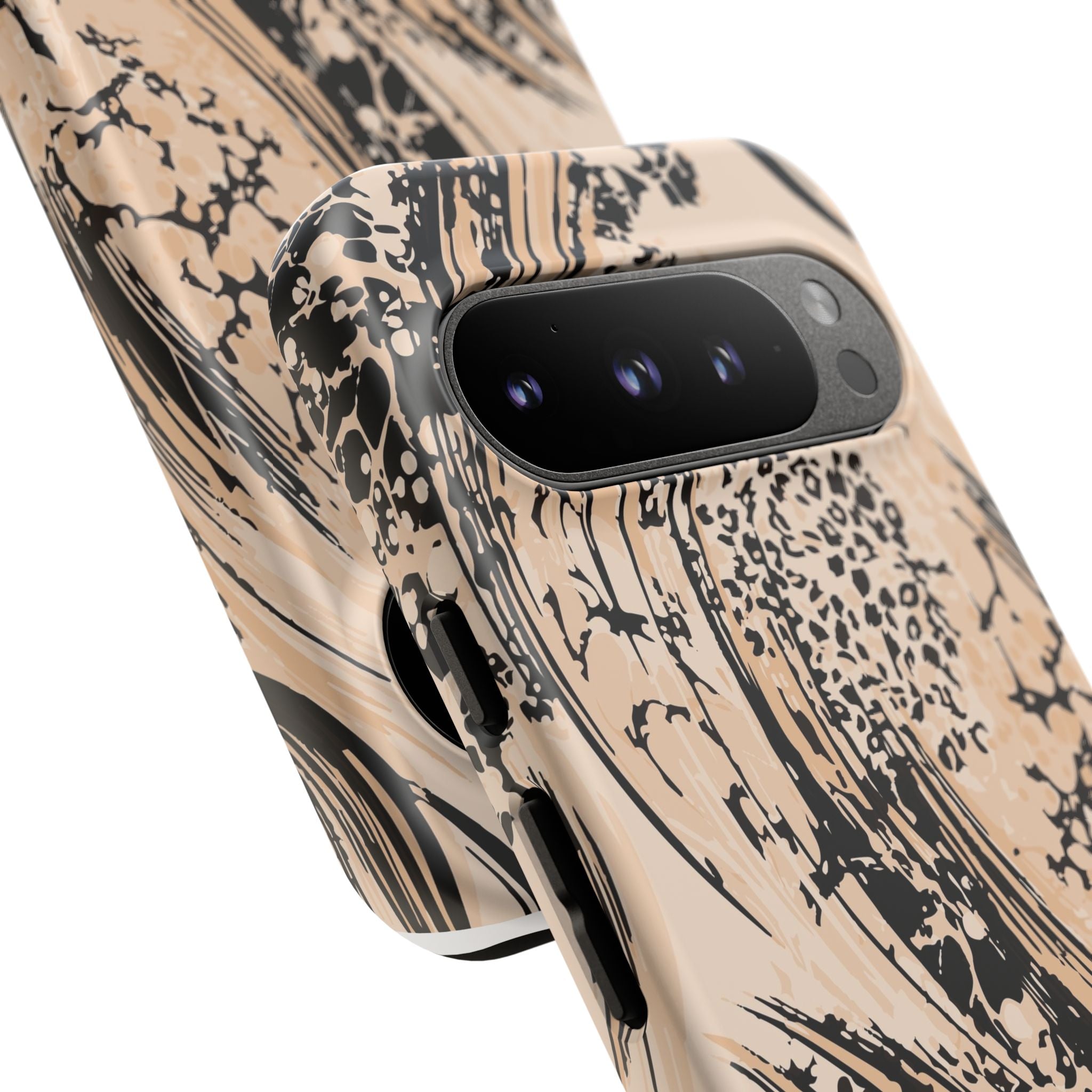 Abstract Brushstroke Phone Case — Neutral Beige & Black Artistic Protective Cover