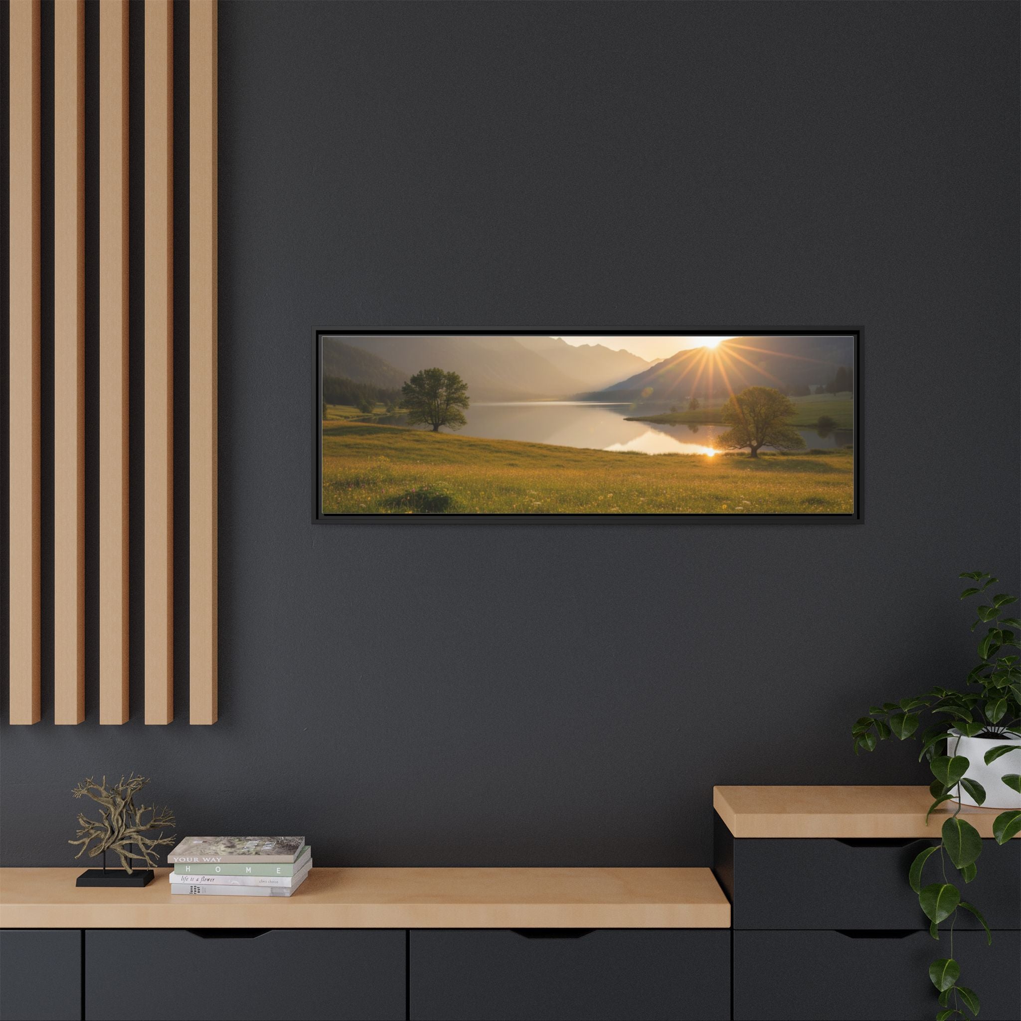 Sunrise Mountain Lake Matte Canvas — Framed Landscape Wall Art