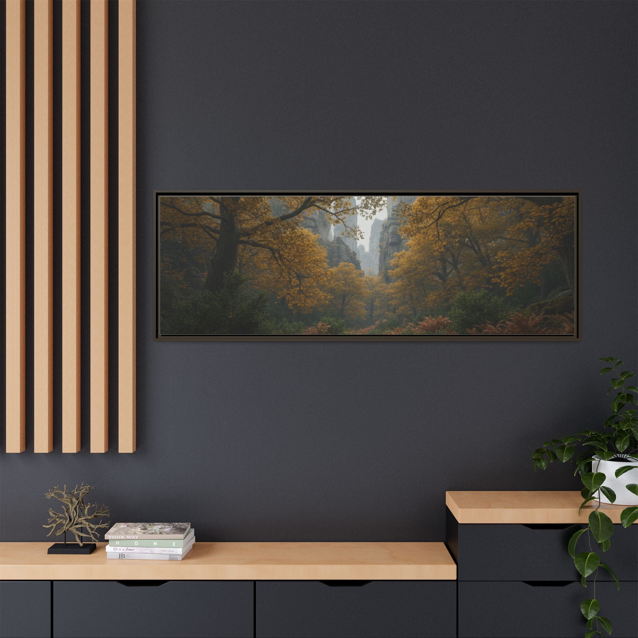 Autumn Forest Path Matte Canvas Print — Framed Wall Art