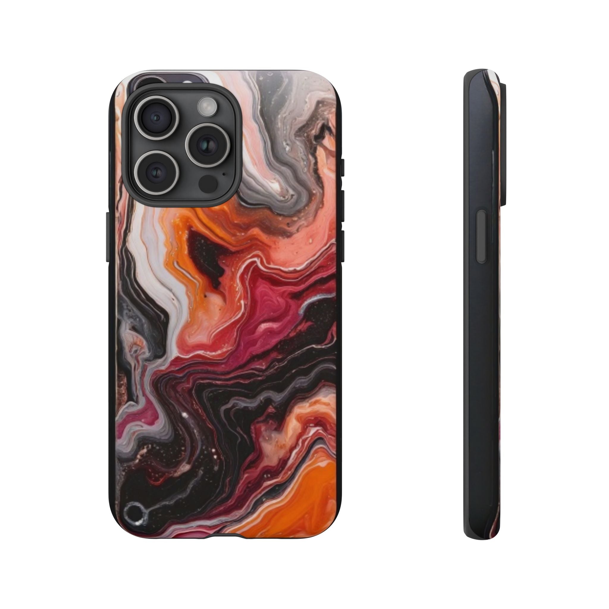 Marble Swirl Tough Phone Case — Orange Red Abstract Protective Cover