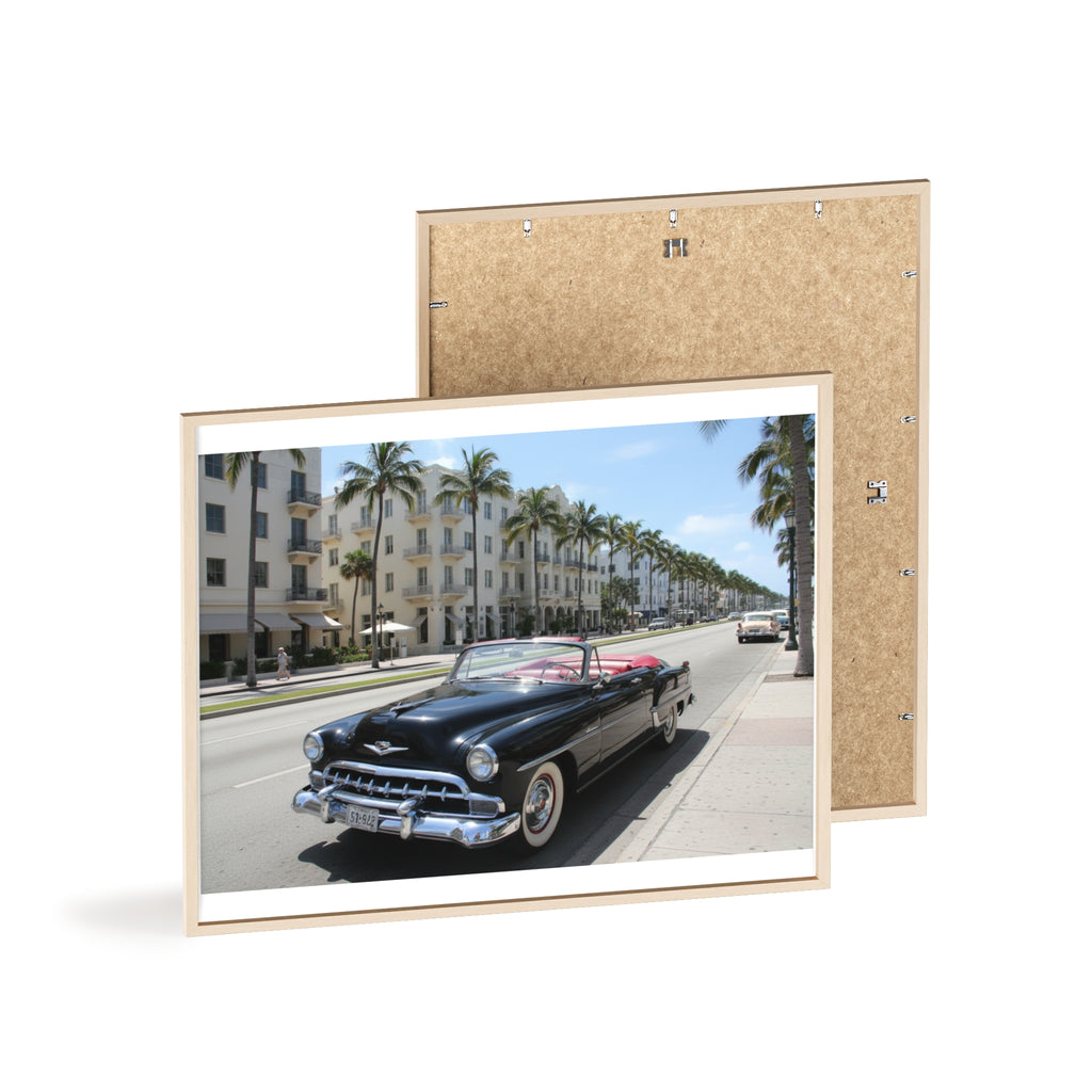 Vintage Convertible on Ocean Drive Framed Poster – Retro Classic Car Wall Art