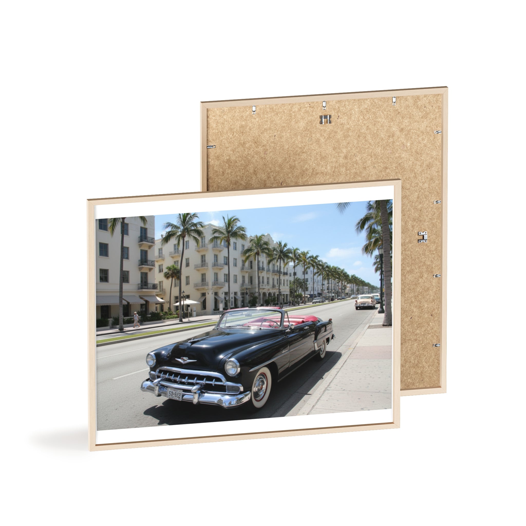 Vintage Convertible on Ocean Drive Framed Poster – Retro Classic Car Wall Art