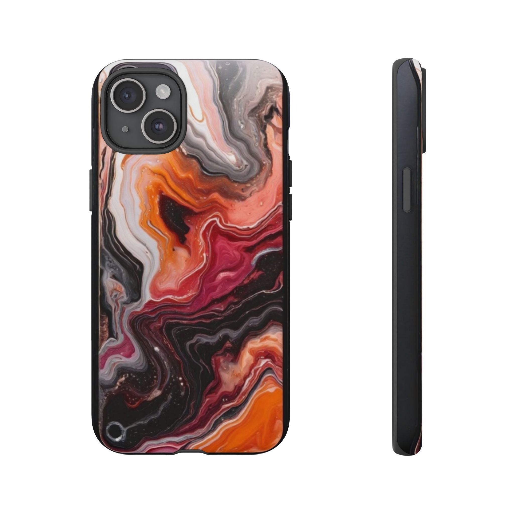 Marble Swirl Tough Phone Case — Orange Red Abstract Protective Cover