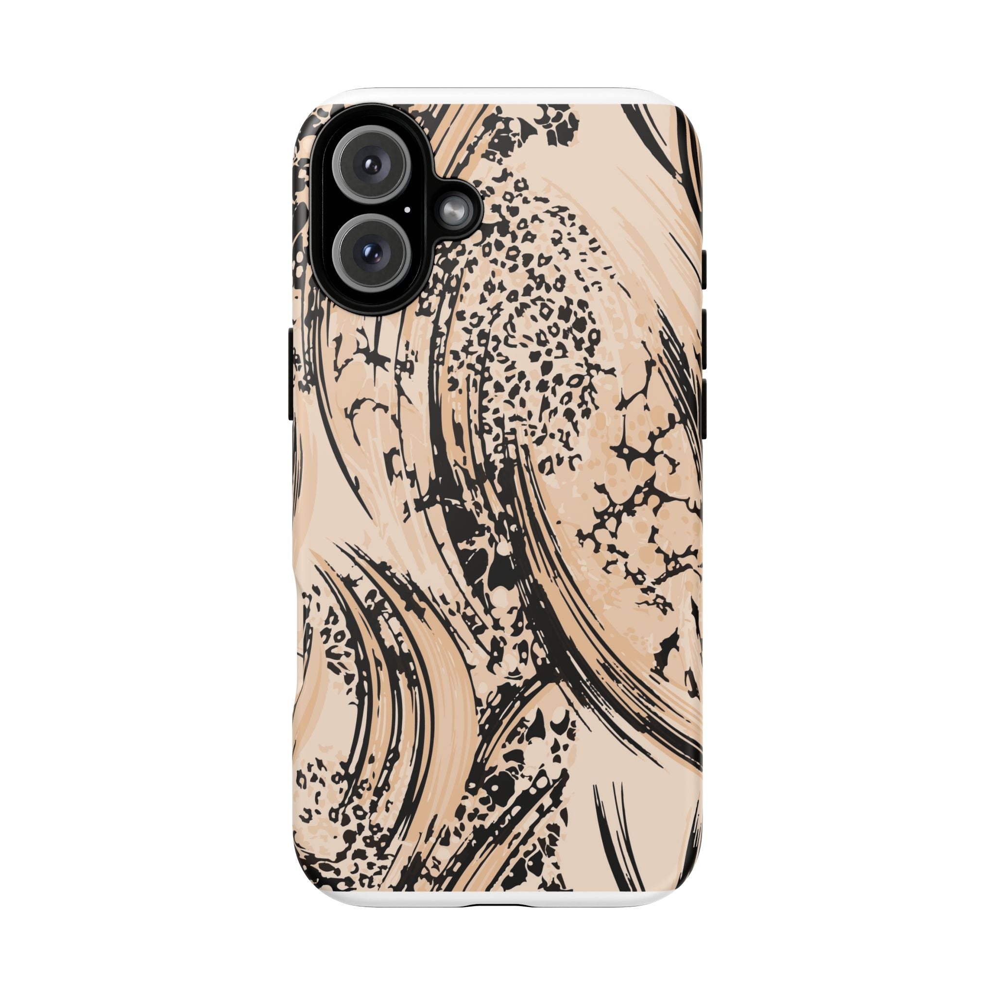 Abstract Brushstroke Phone Case — Neutral Beige & Black Artistic Protective Cover