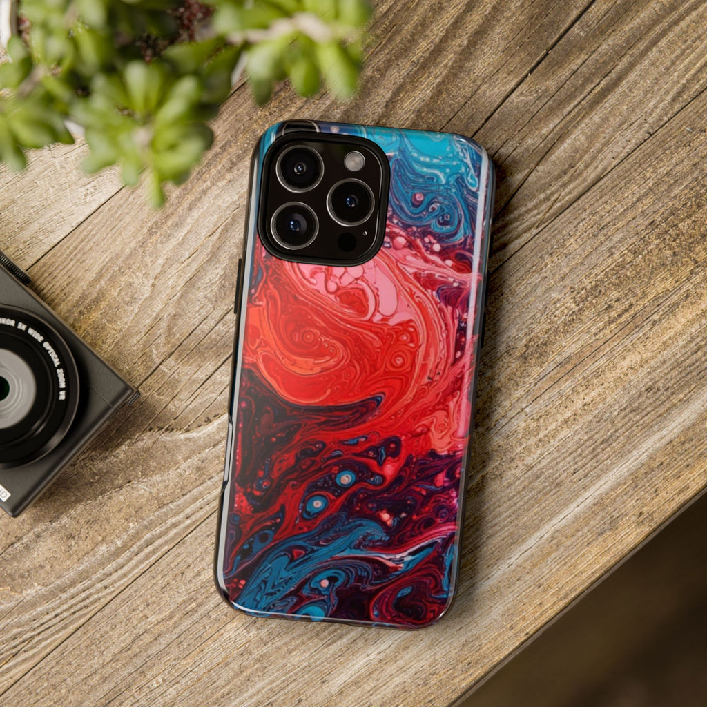 Abstract Red & Blue Swirl Tough Phone Case — Protective iPhone Cover with Fluid Art Design