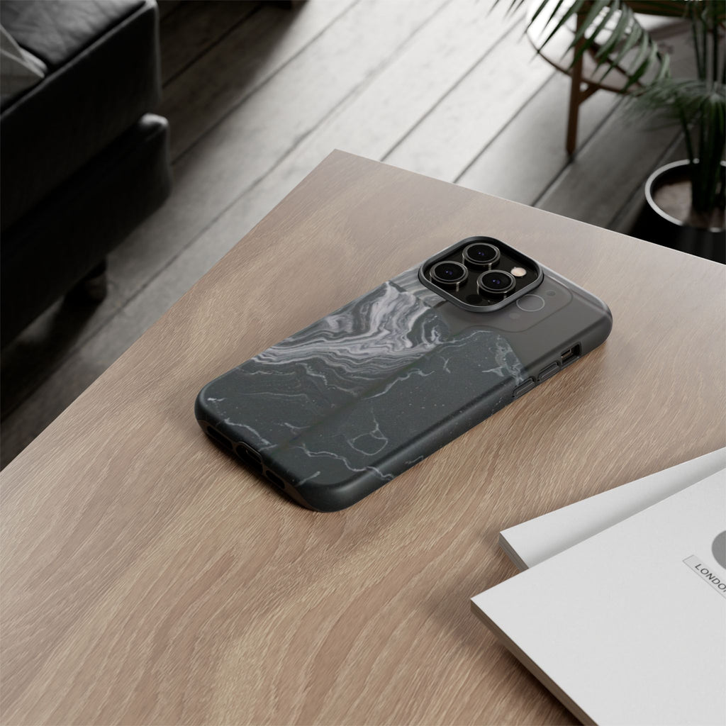 Black Marble Tough Phone Case — Protective iPhone Cover with Marble Texture