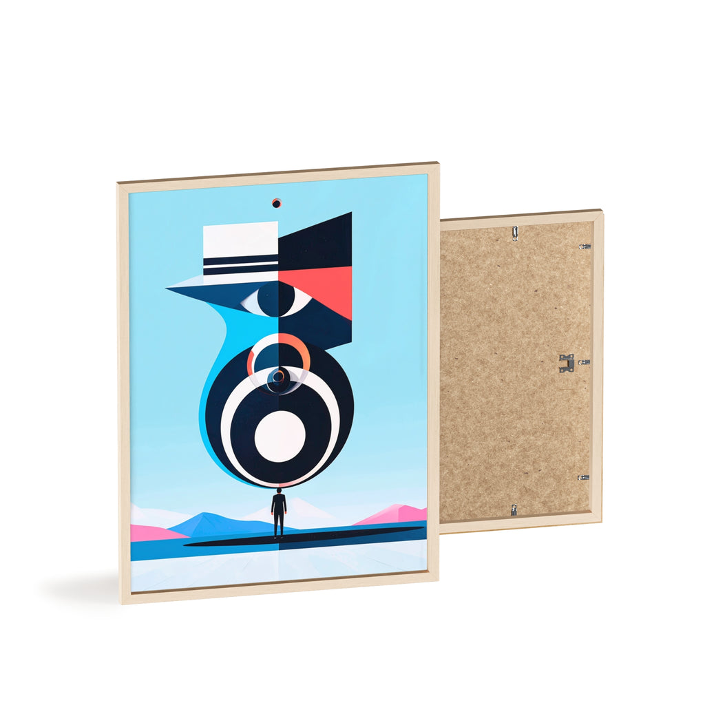 Abstract Geometric Bird Poster with Wooden Frame — Modern Minimalist Wall Art