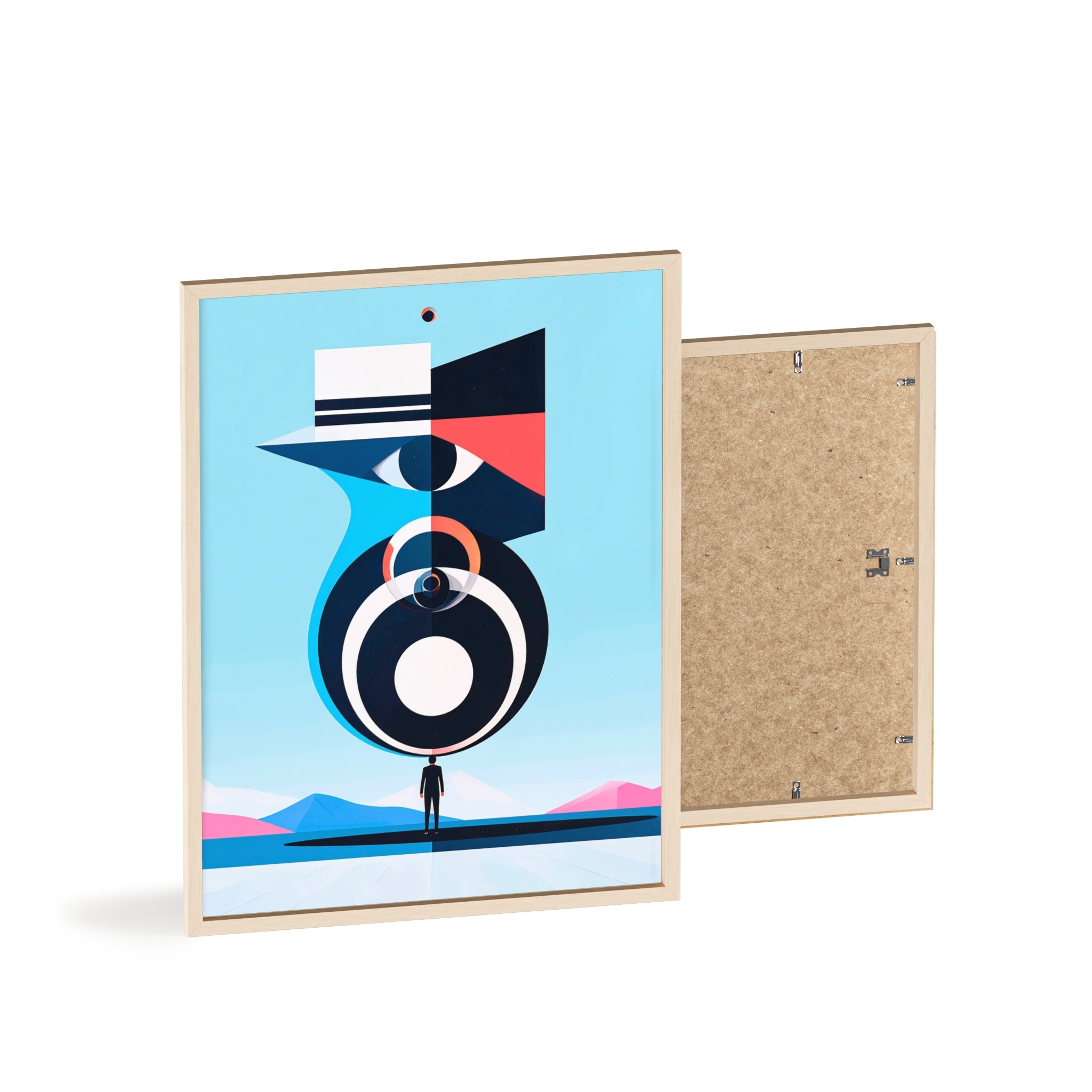 Abstract Geometric Bird Poster with Wooden Frame — Modern Minimalist Wall Art