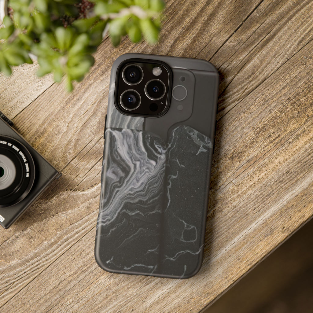 Black Marble Tough Phone Case — Protective iPhone Cover with Marble Texture