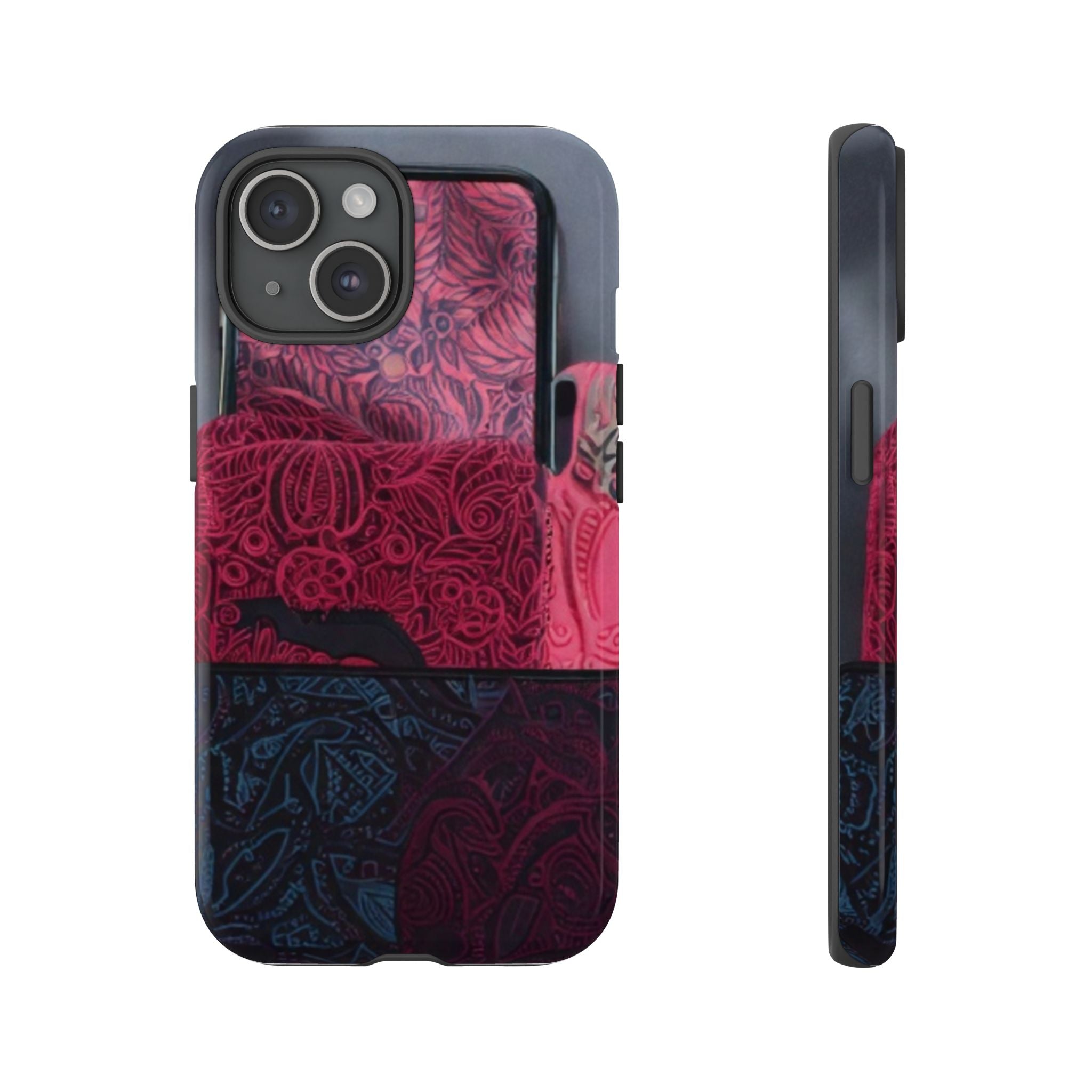 Floral Patchwork Tough Phone Case — Pink & Navy Doodle Design
