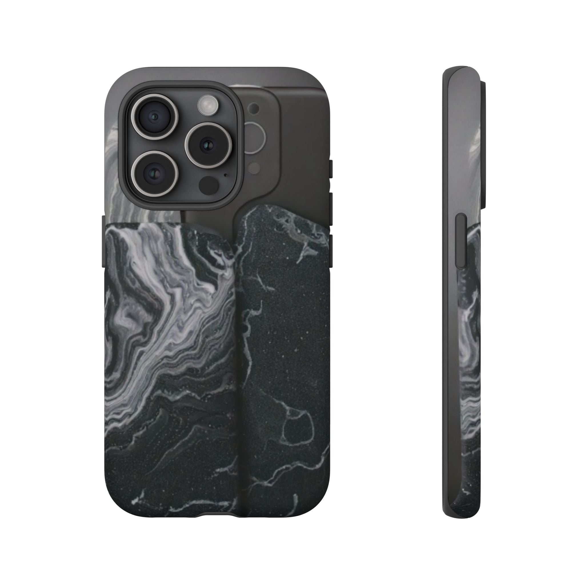 Black Marble Tough Phone Case — Protective iPhone Cover with Marble Texture