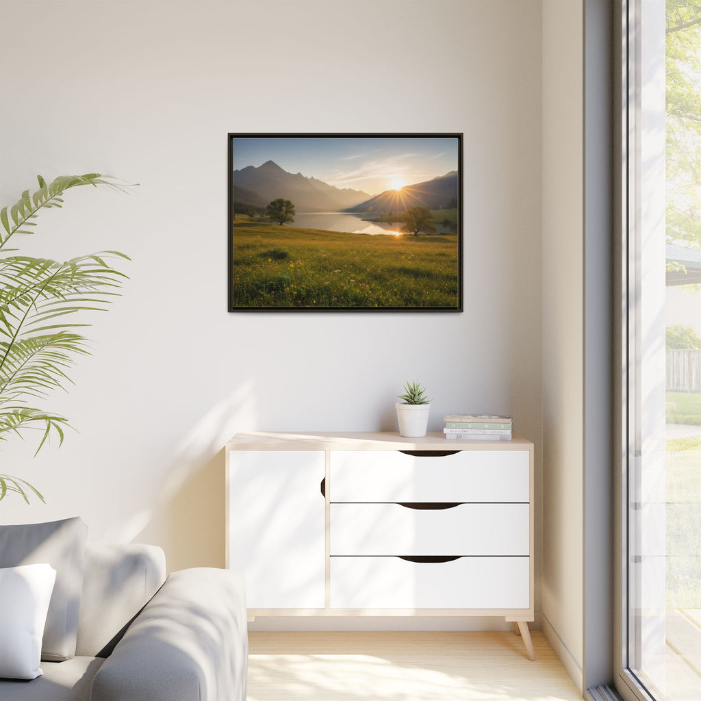 Sunrise Mountain Lake Matte Canvas — Framed Landscape Wall Art