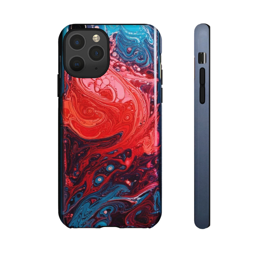 Abstract Red & Blue Swirl Tough Phone Case — Protective iPhone Cover with Fluid Art Design