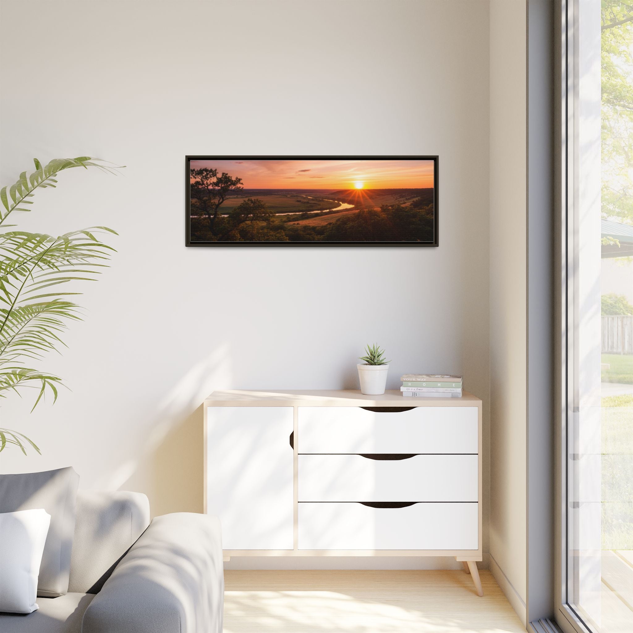 Sunset River Matte Canvas Framed Wall Art