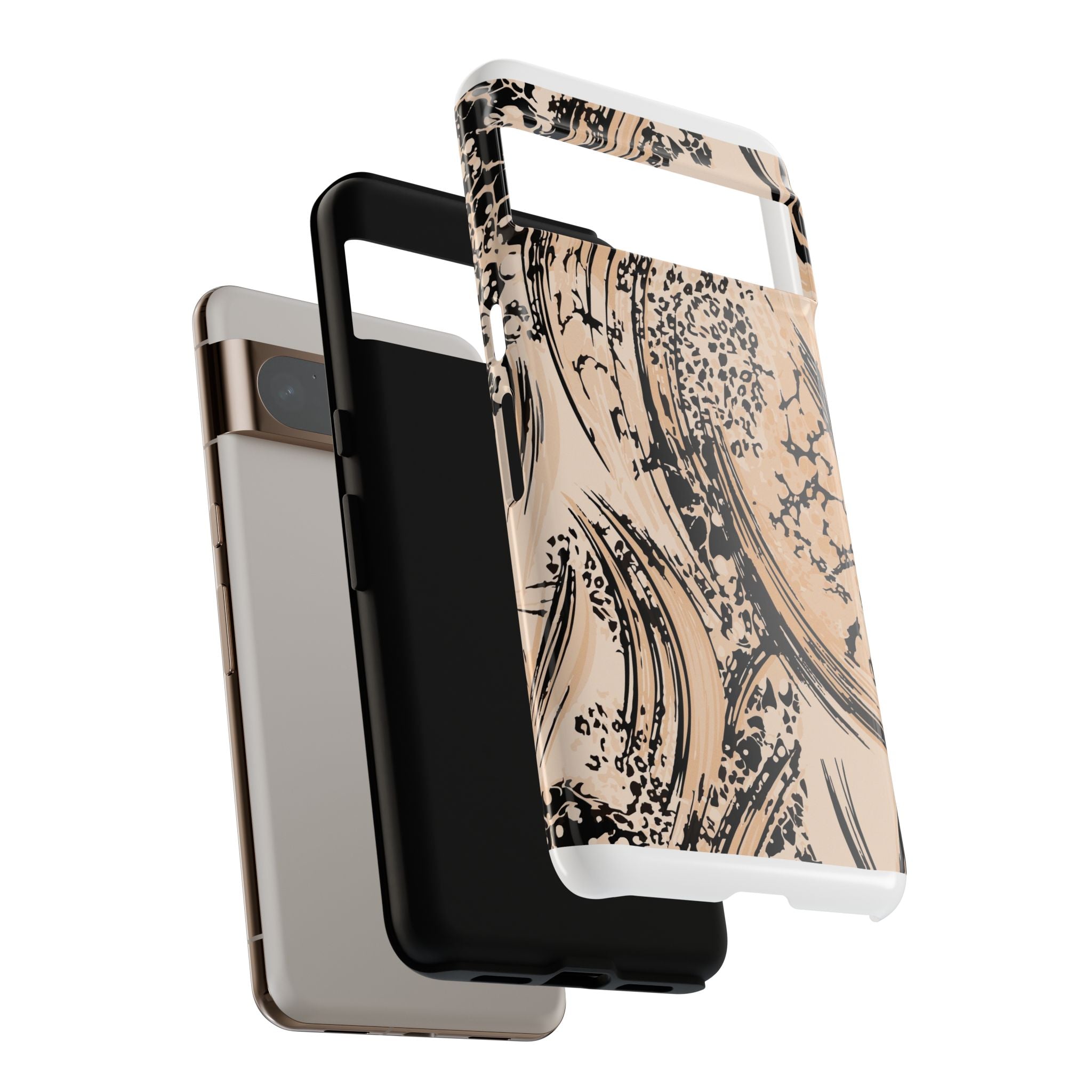 Abstract Brushstroke Phone Case — Neutral Beige & Black Artistic Protective Cover