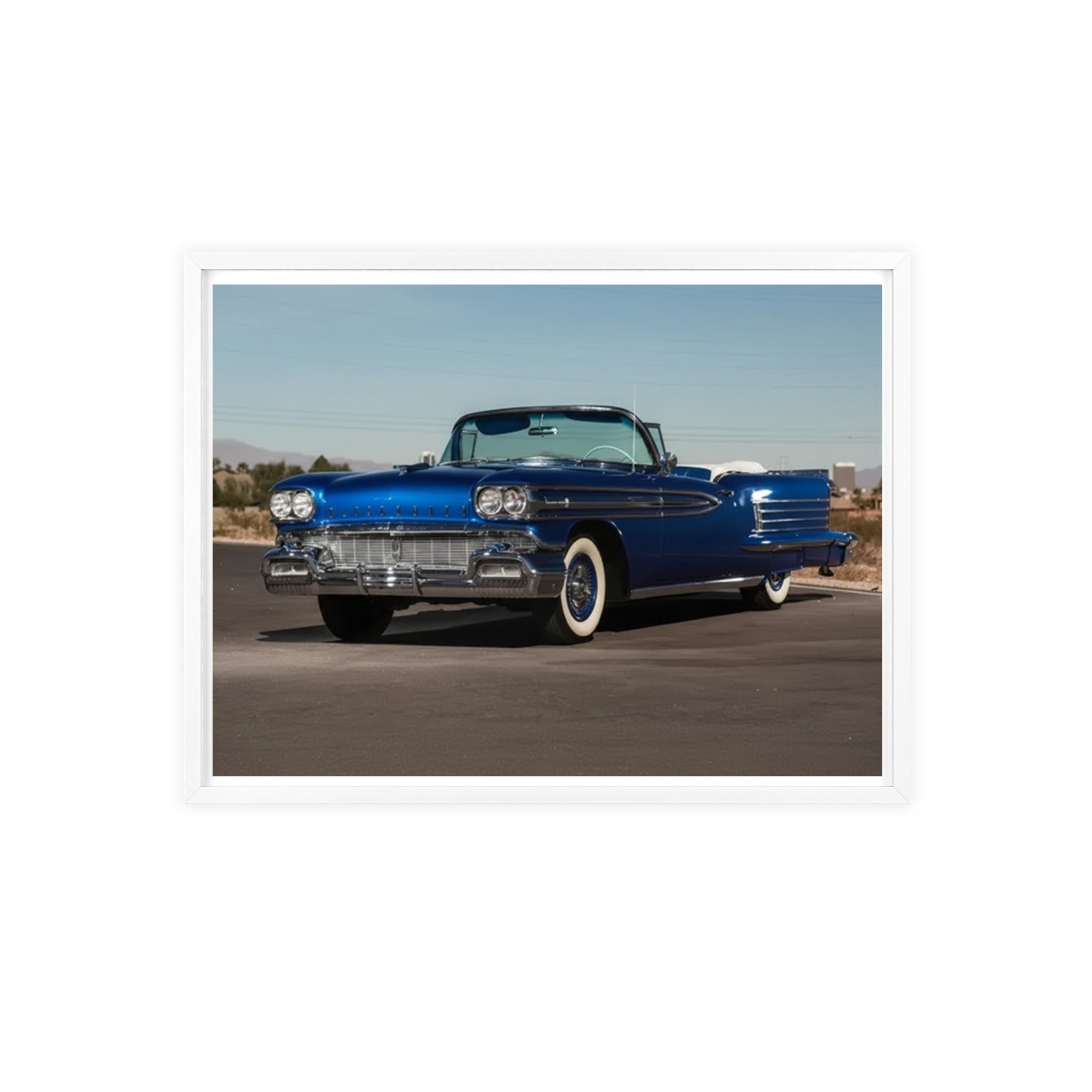 Framed Vintage Blue Classic Car Poster — Retro Automobile Wall Art
