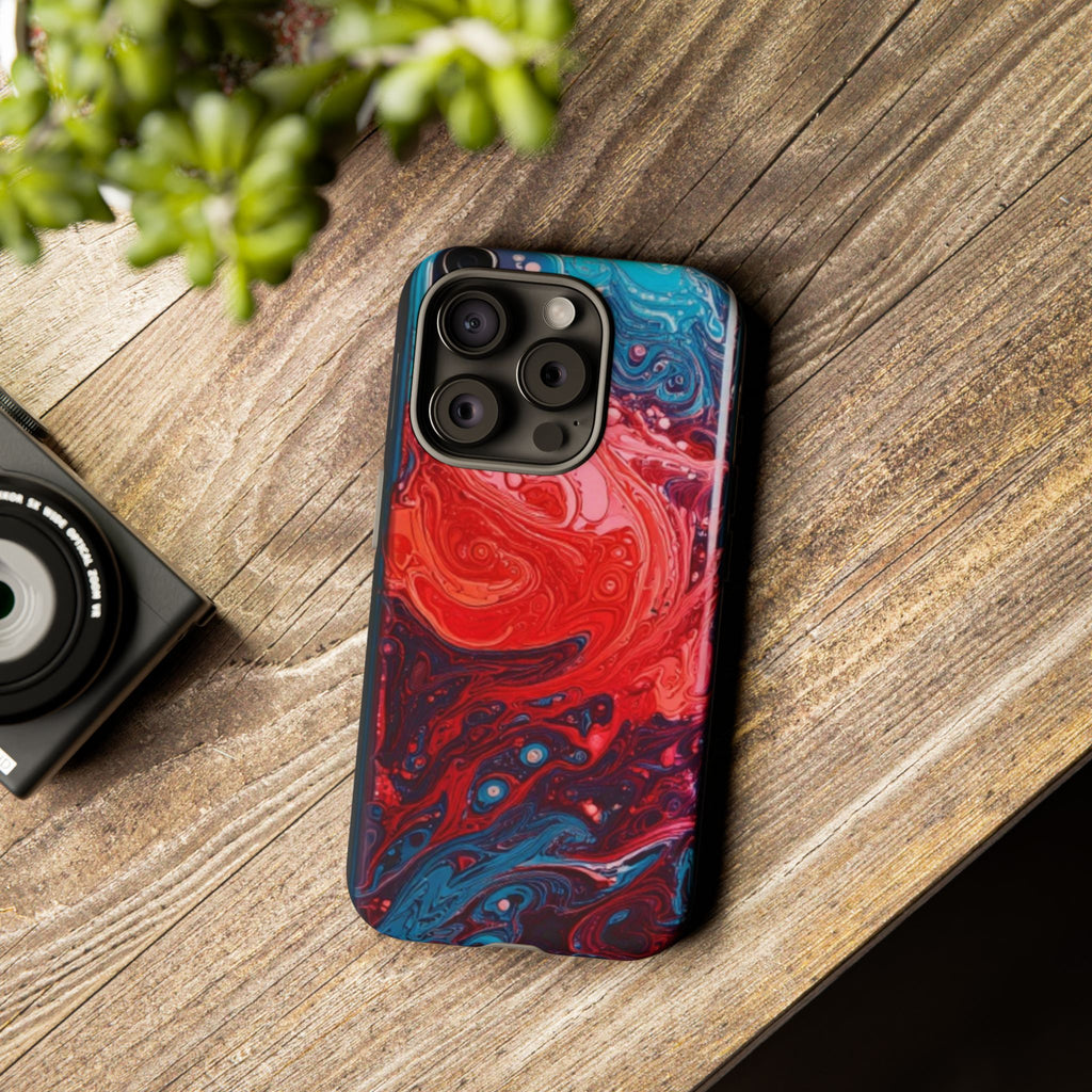 Abstract Red & Blue Swirl Tough Phone Case — Protective iPhone Cover with Fluid Art Design