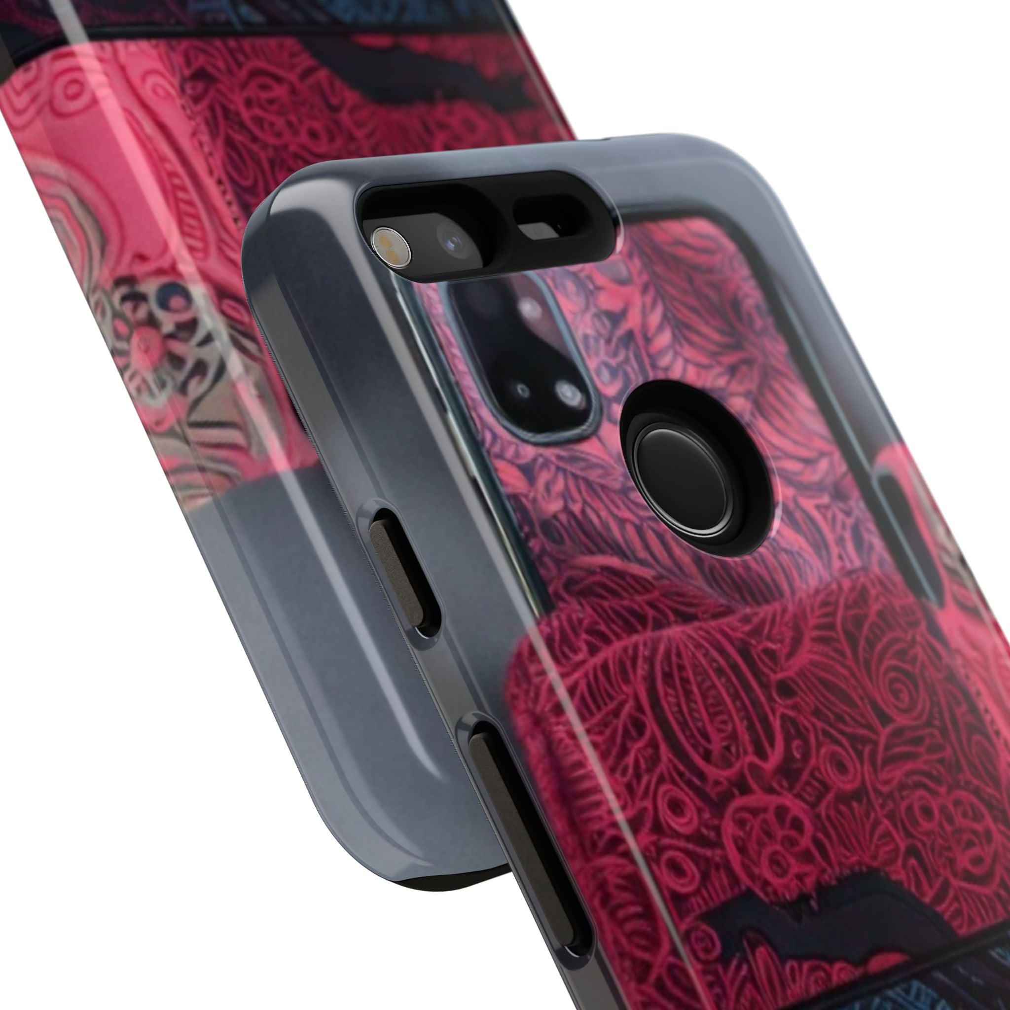 Floral Patchwork Tough Phone Case — Pink & Navy Doodle Design