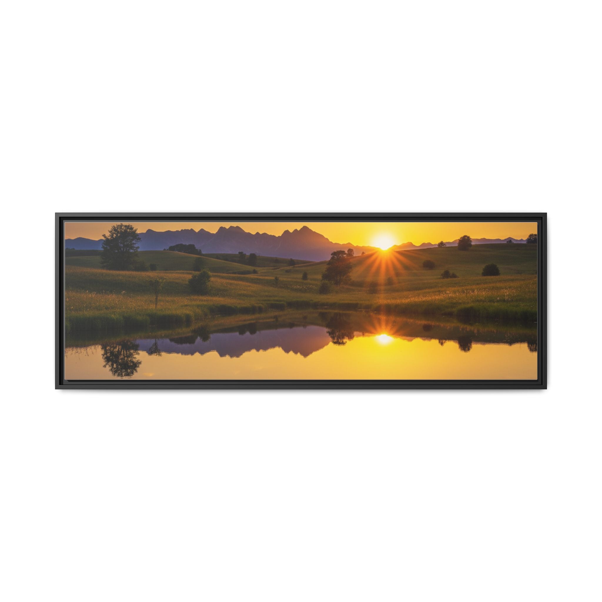 Framed Matte Canvas Sunset Landscape — Serene Lake Reflection Wall Art