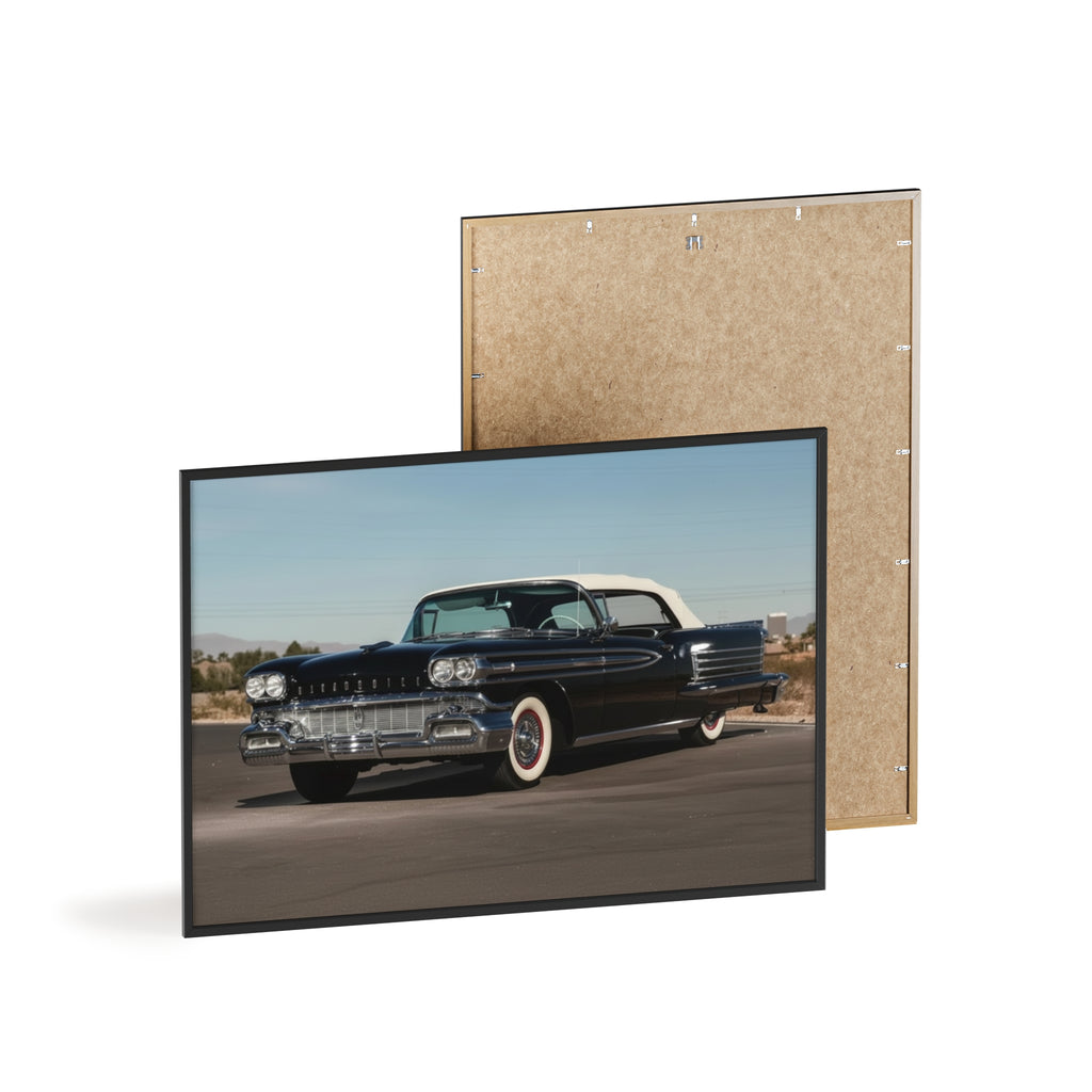 Vintage Black Classic Car Poster with Wooden Frame — Retro Automobile Wall Art