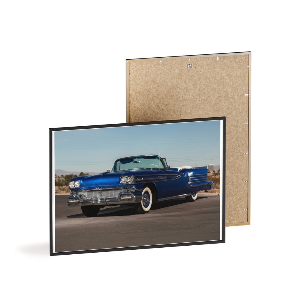 Framed Vintage Blue Classic Car Poster — Retro Automobile Wall Art