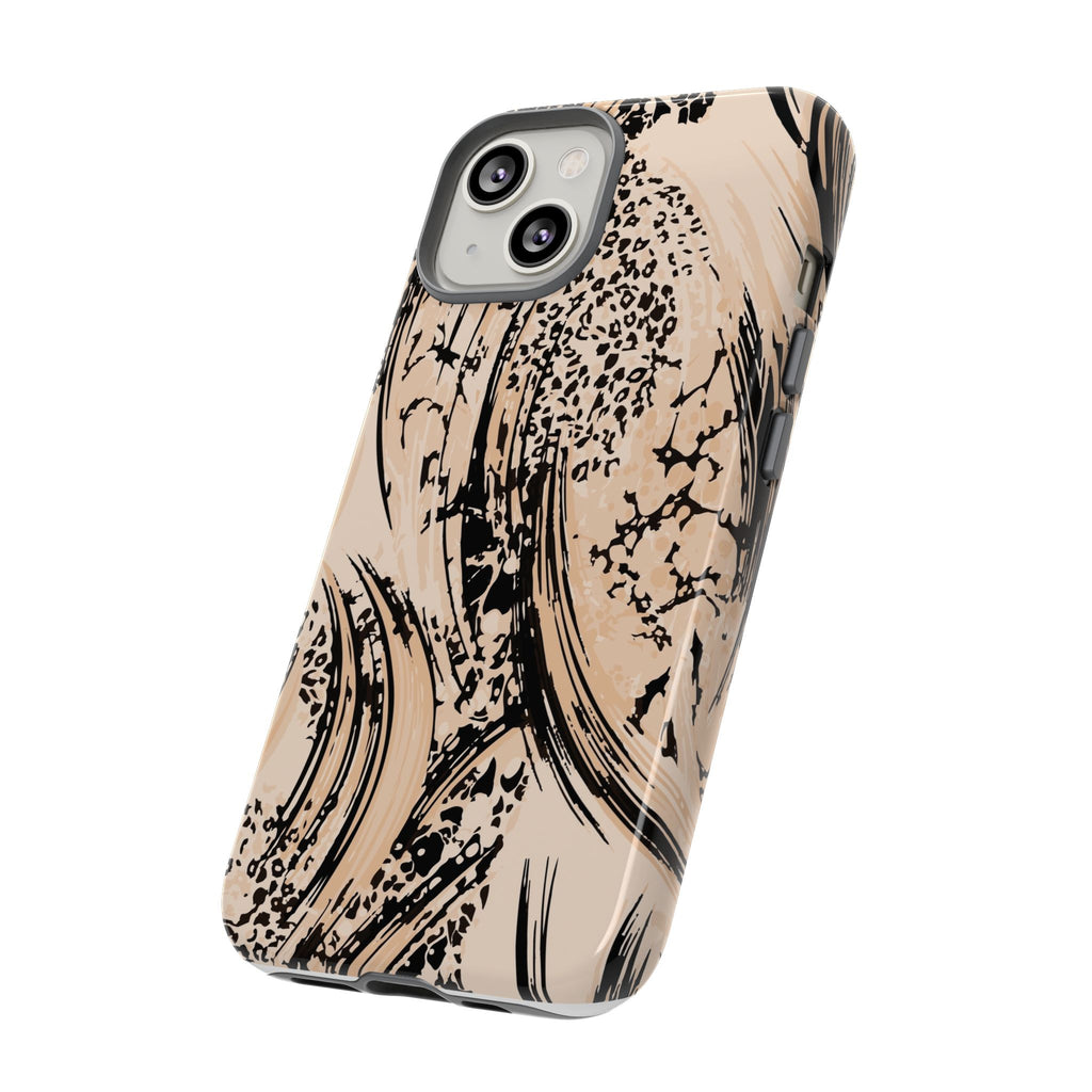 Abstract Brushstroke Phone Case — Neutral Beige & Black Artistic Protective Cover