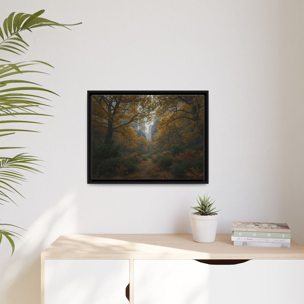 Autumn Forest Path Matte Canvas Print — Framed Wall Art