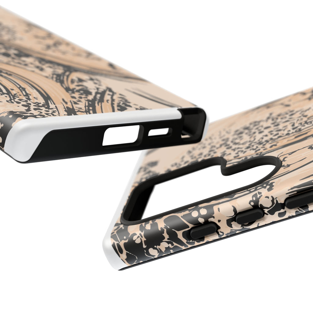 Abstract Brushstroke Phone Case — Neutral Beige & Black Artistic Protective Cover