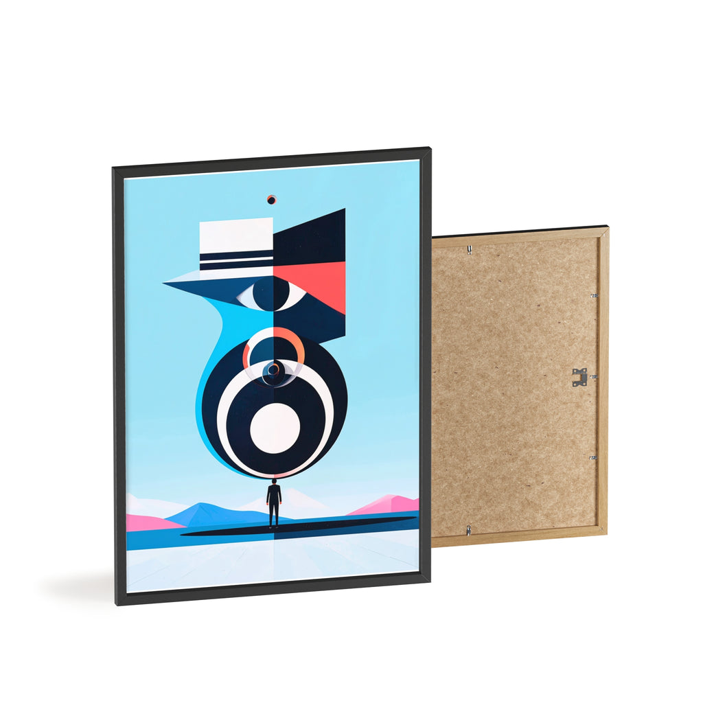 Abstract Geometric Bird Poster with Wooden Frame — Modern Minimalist Wall Art