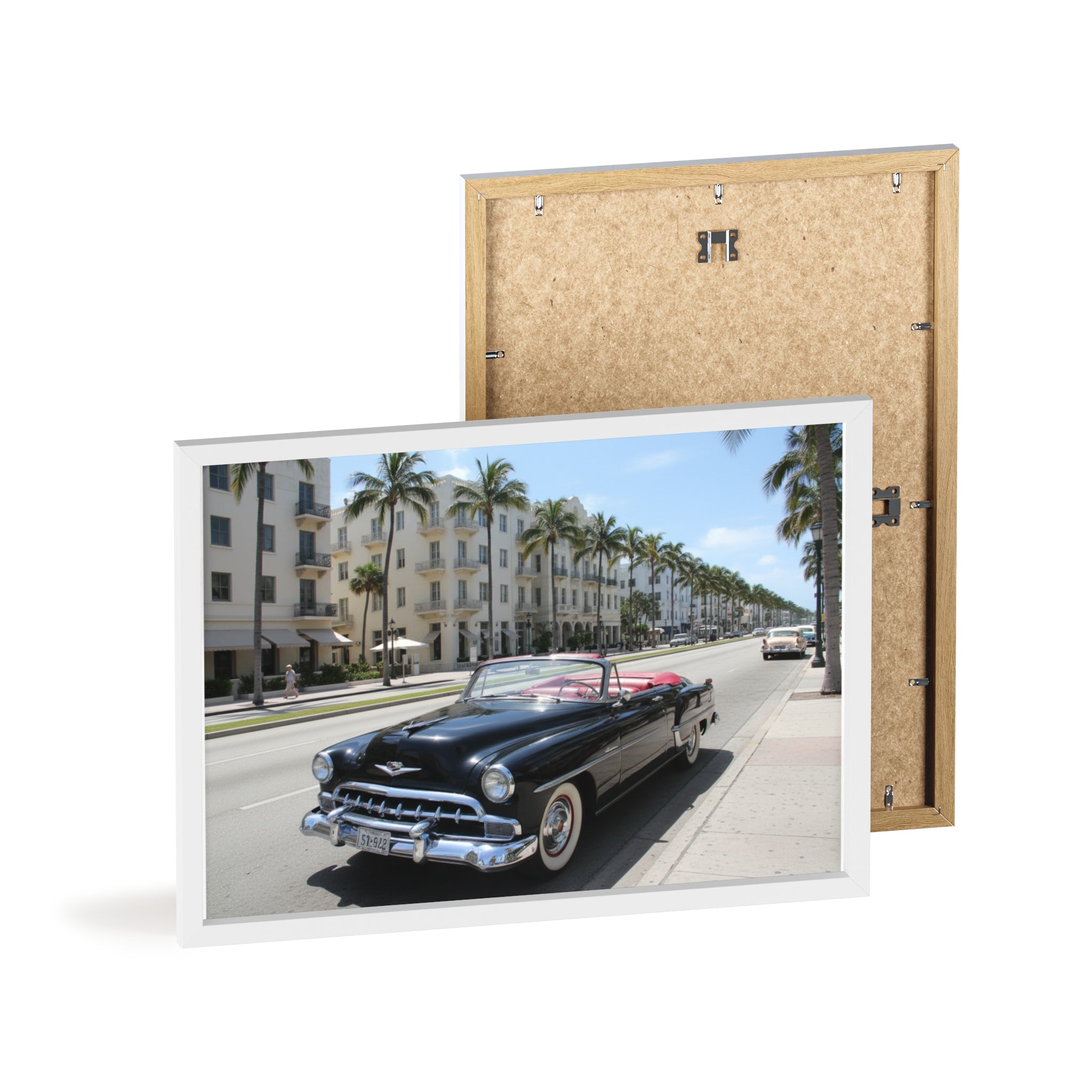 Vintage Convertible on Ocean Drive Framed Poster – Retro Classic Car Wall Art