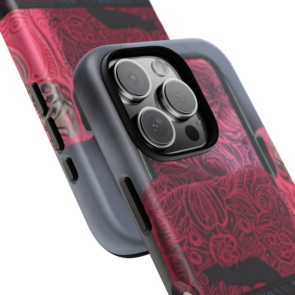 Floral Patchwork Tough Phone Case — Pink & Navy Doodle Design