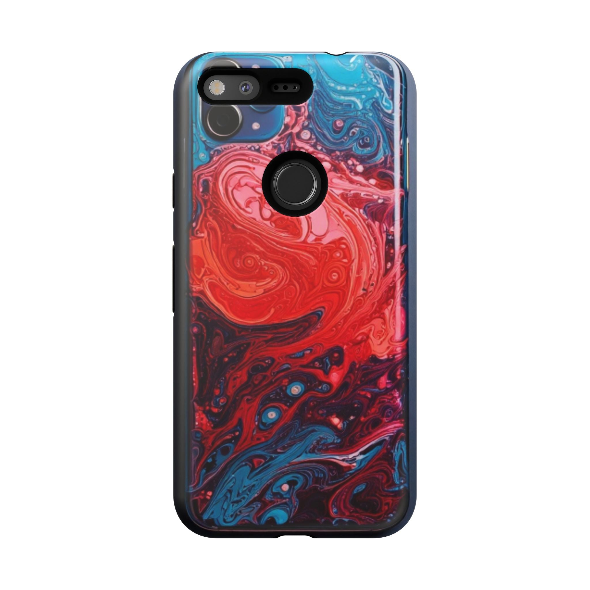 Abstract Red & Blue Swirl Tough Phone Case — Protective iPhone Cover with Fluid Art Design