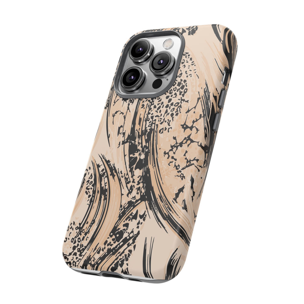 Abstract Brushstroke Phone Case — Neutral Beige & Black Artistic Protective Cover