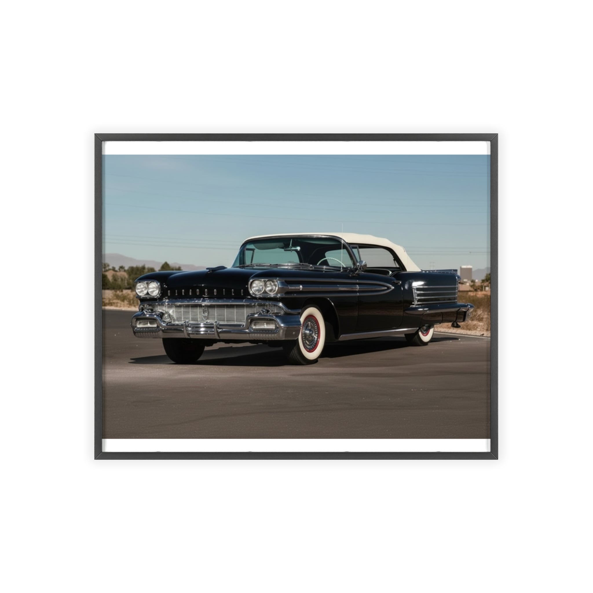 Vintage Black Classic Car Poster with Wooden Frame — Retro Automobile Wall Art