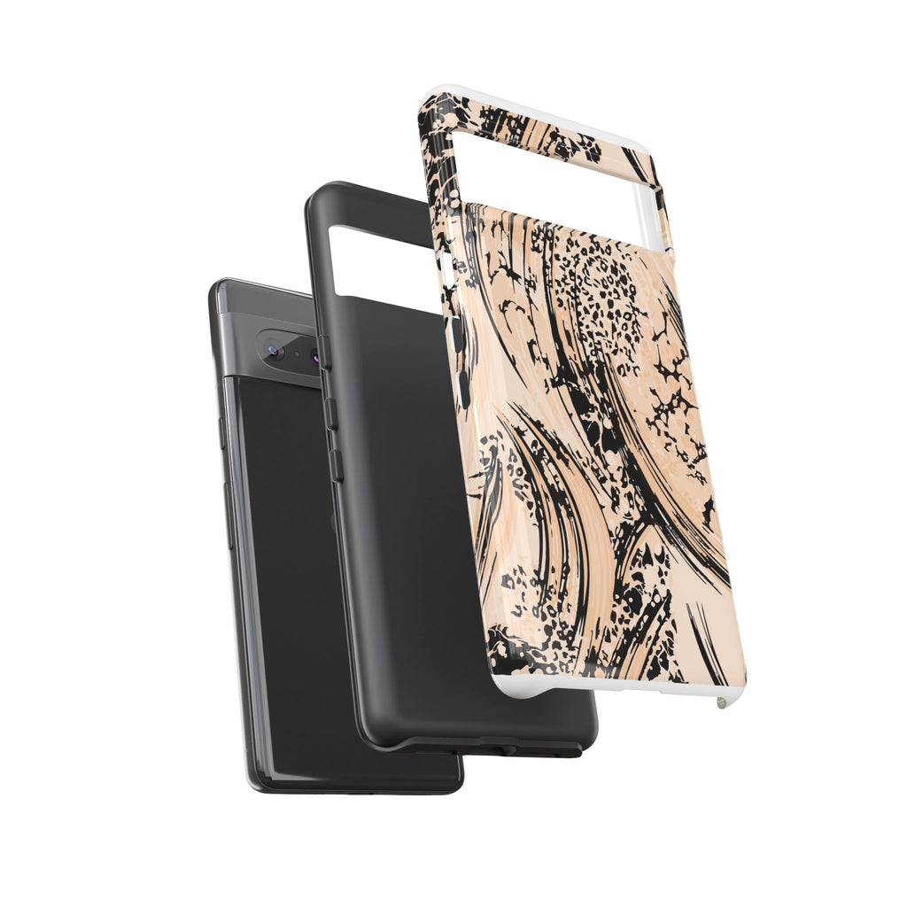 Abstract Brushstroke Phone Case — Neutral Beige & Black Artistic Protective Cover