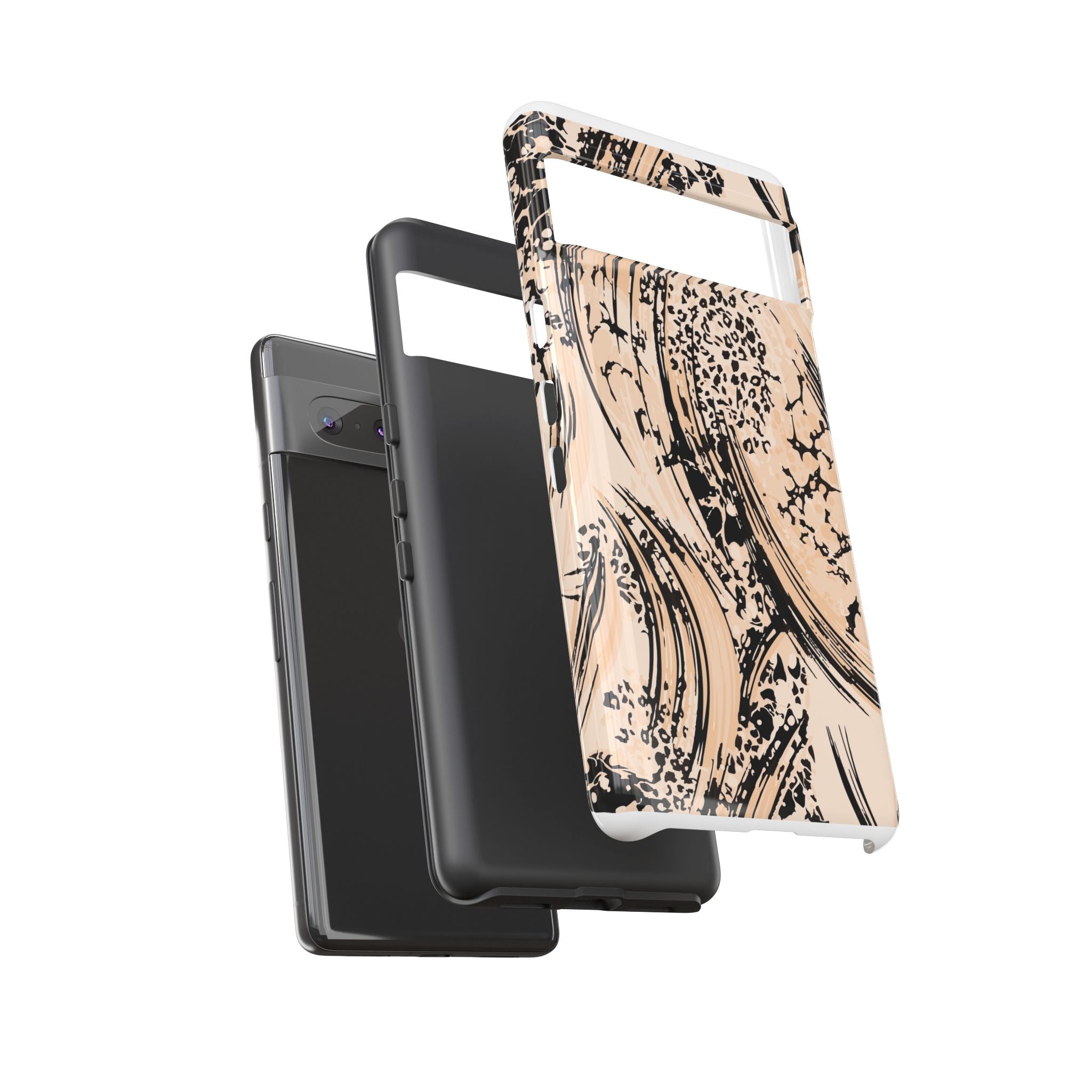 Abstract Brushstroke Phone Case — Neutral Beige & Black Artistic Protective Cover