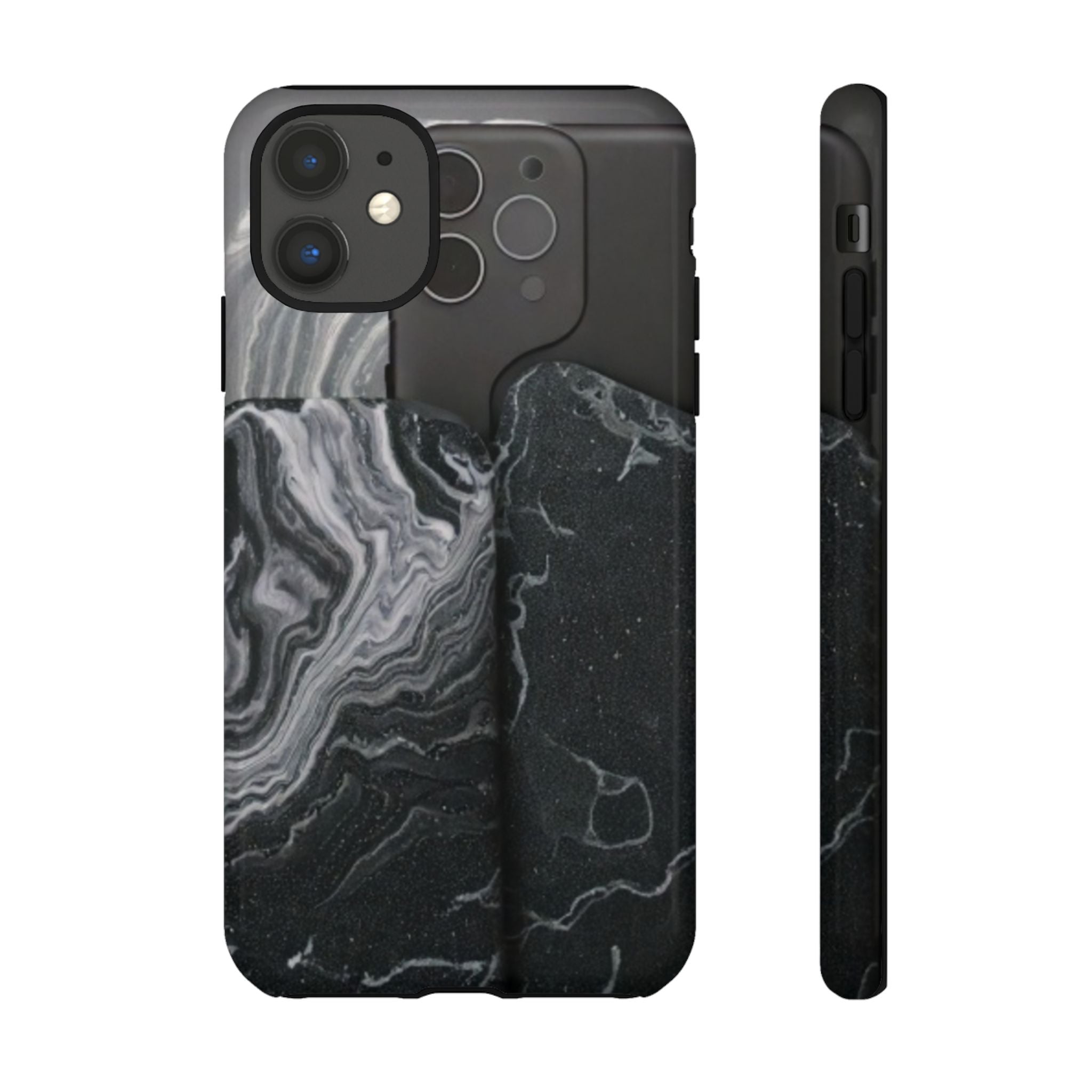 Black Marble Tough Phone Case — Protective iPhone Cover with Marble Texture
