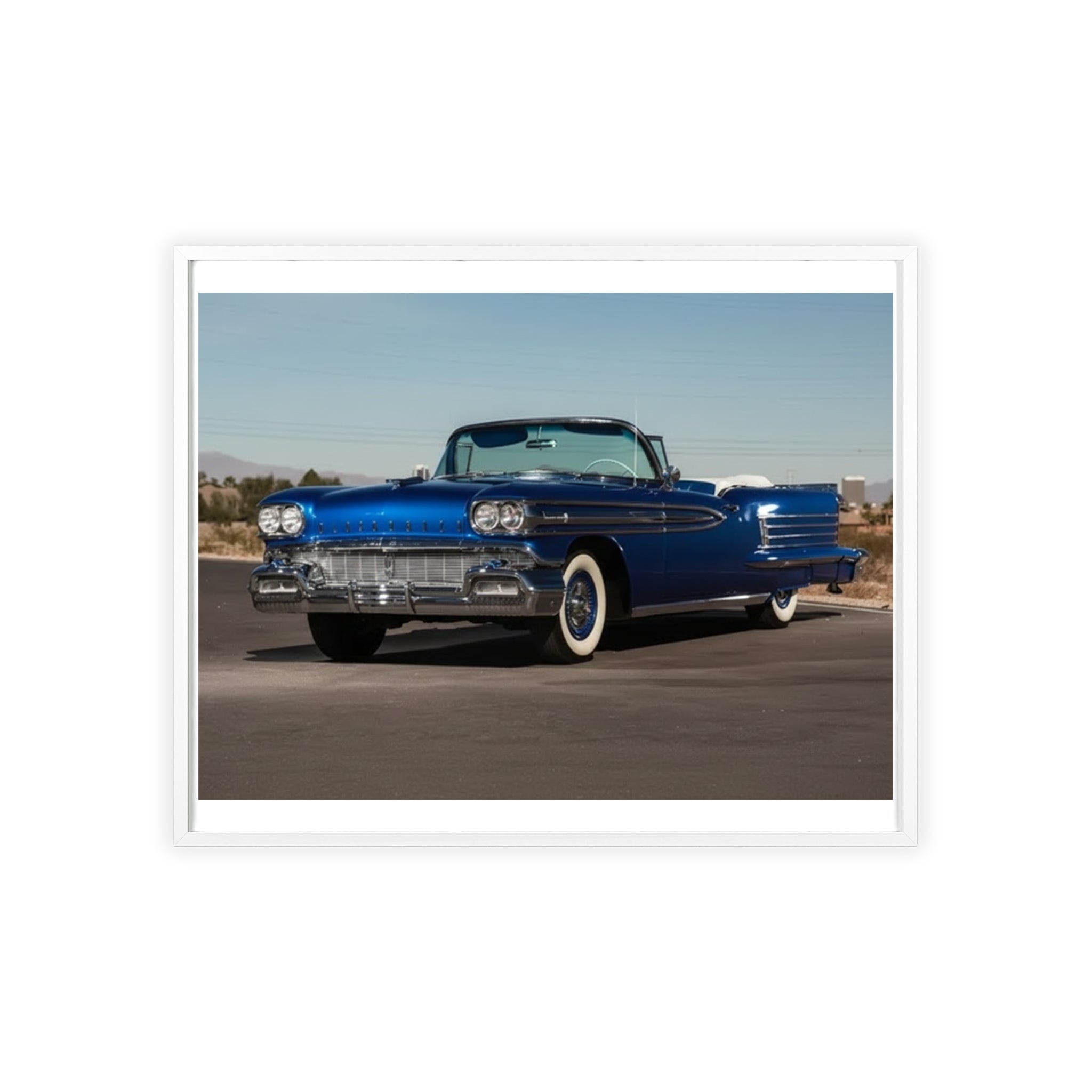 Framed Vintage Blue Classic Car Poster — Retro Automobile Wall Art