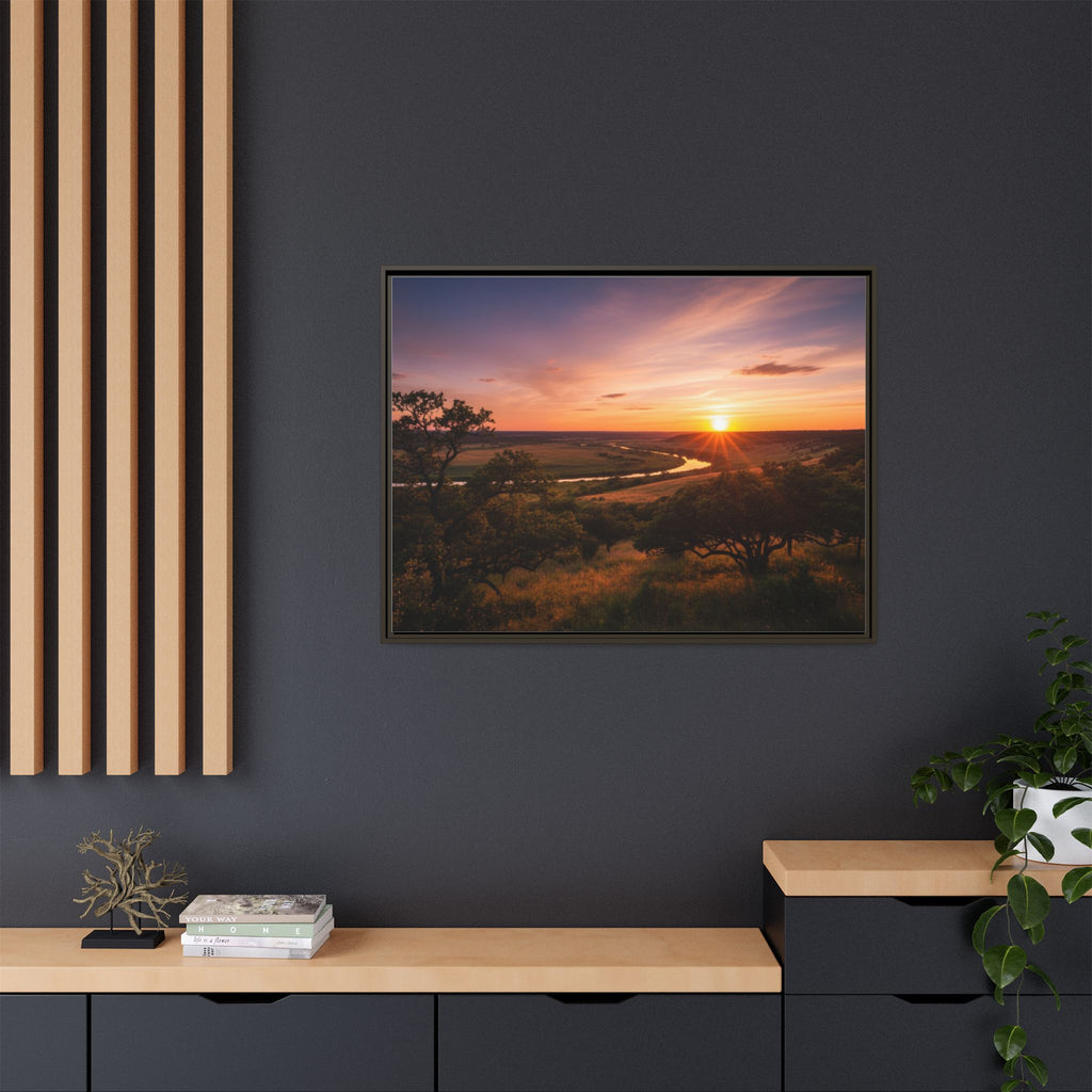 Sunset River Matte Canvas Framed Wall Art