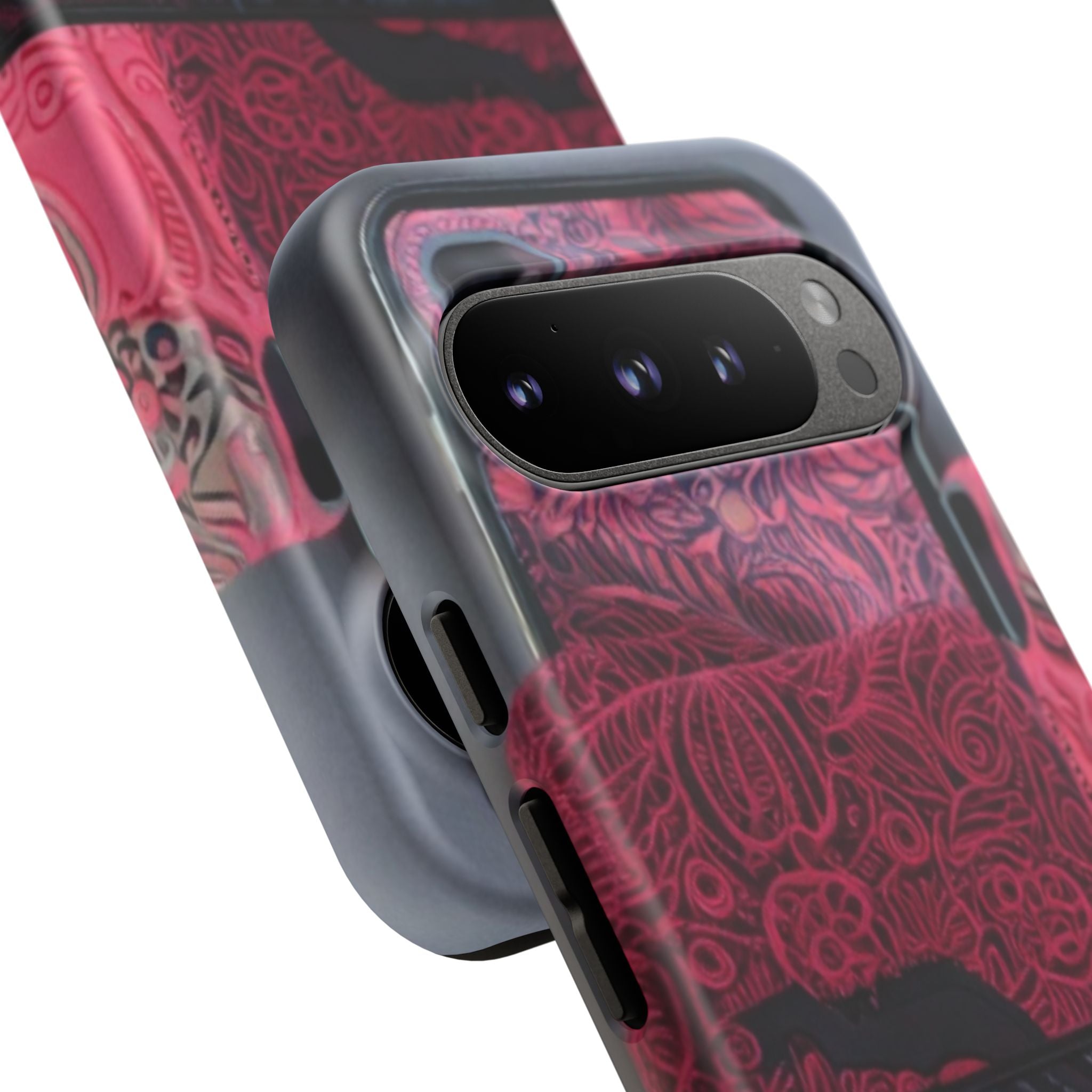 Floral Patchwork Tough Phone Case — Pink & Navy Doodle Design