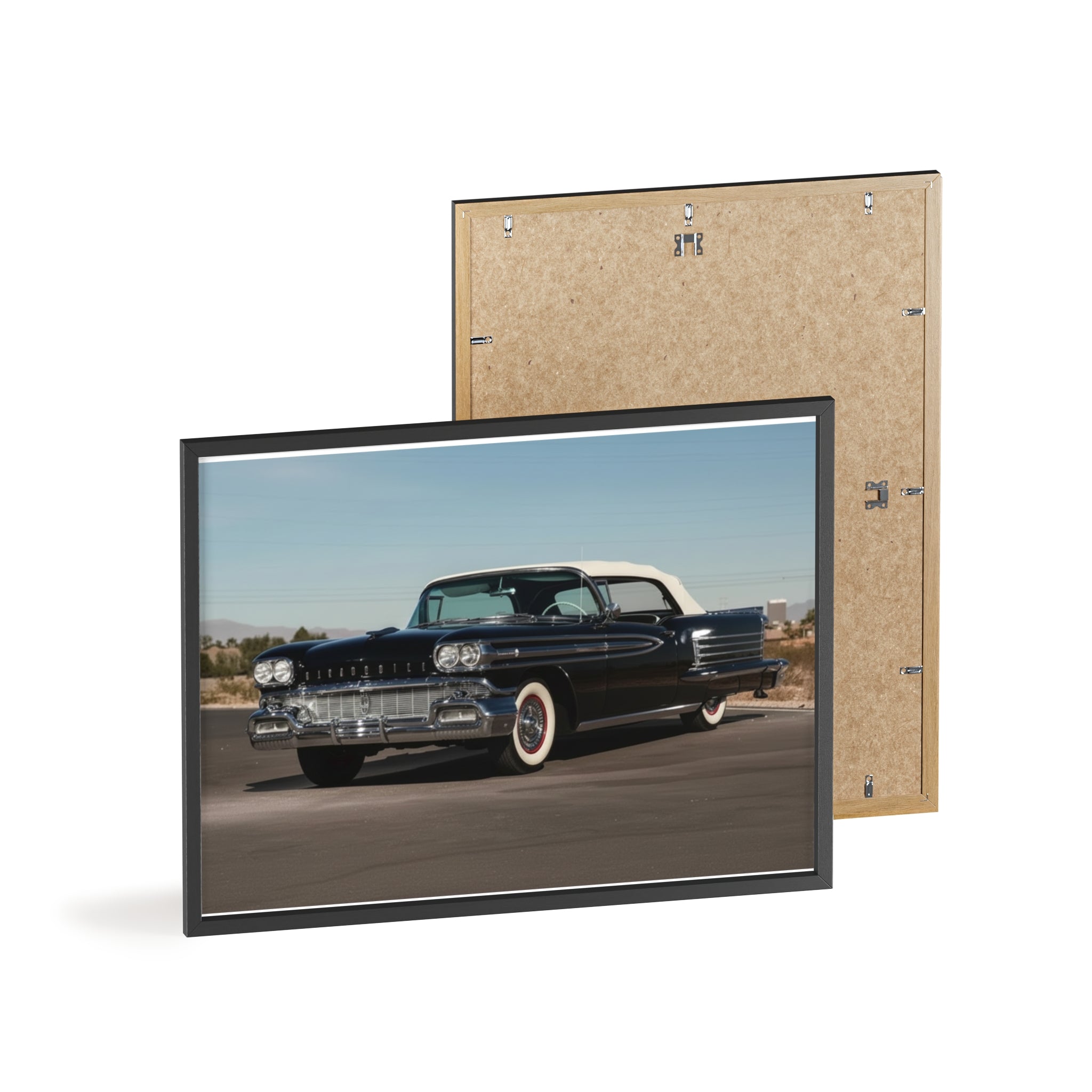 Vintage Black Classic Car Poster with Wooden Frame — Retro Automobile Wall Art