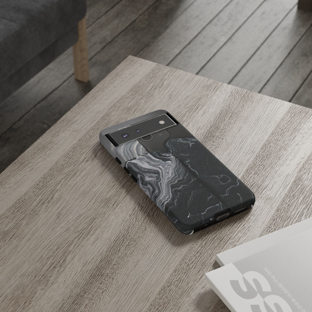 Black Marble Tough Phone Case — Protective iPhone Cover with Marble Texture